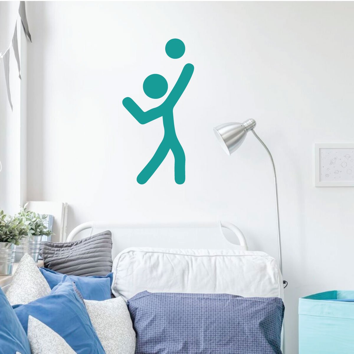 Volleyball Wall Decal - Vinyl Sports Decor for Bedroom, Playroom & Gym - Fun Stick Figure Player Design - Perfect for Game Room, Kids Room & Sports Fan Decorations