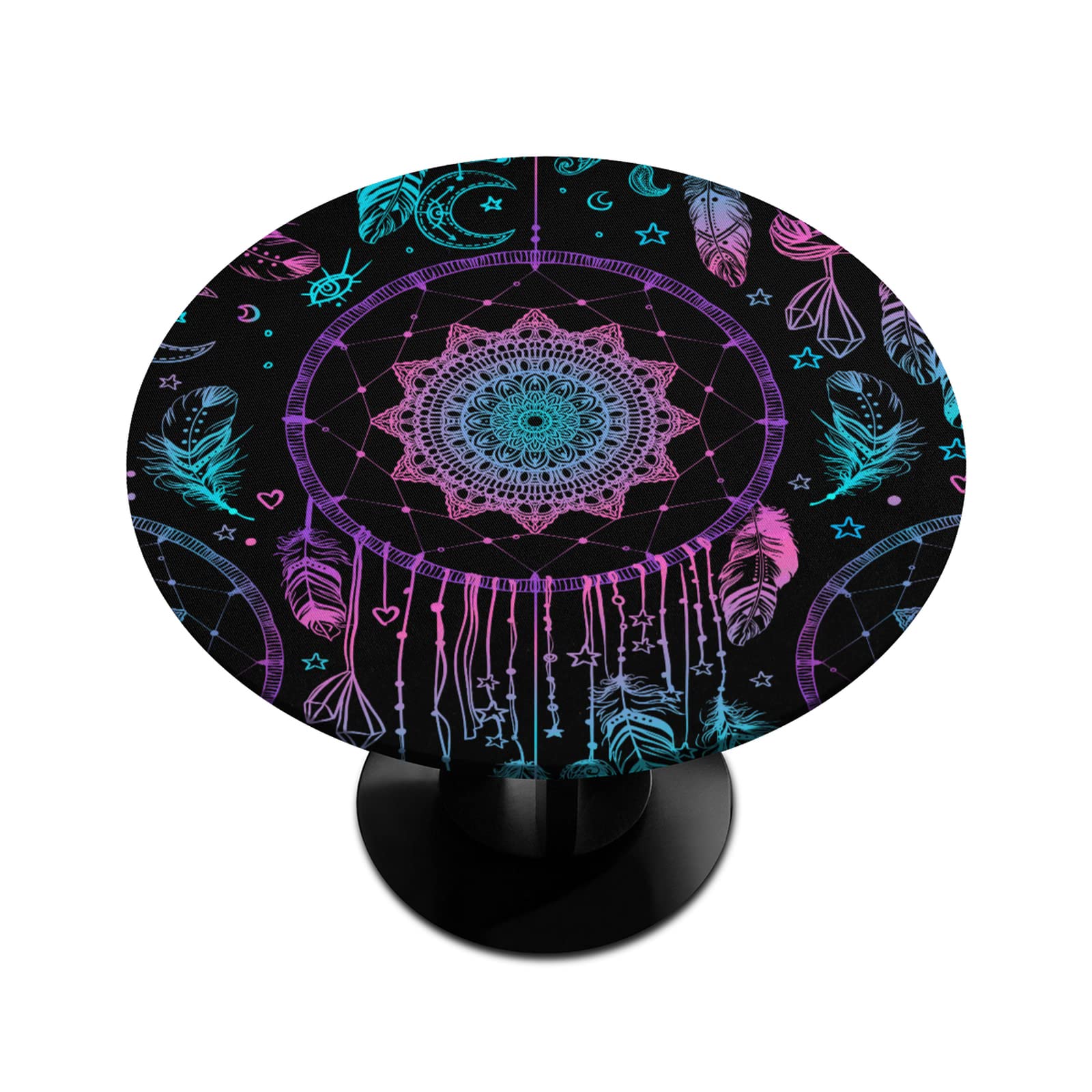 Bohemian Dream Catcher Round Fitted Tablecloth - Elastic Edged Waterproof Table Cover for 45