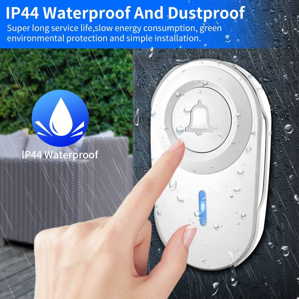 Wireless Doorbell with 1000 Ft Range, 97db Volume & Mute Mode - 48 Melodies, Waterproof, Easy Installation for Home, Classroom, Office, Bedroom (White) - Perfect for Apartments, Schools, and Elderly Care