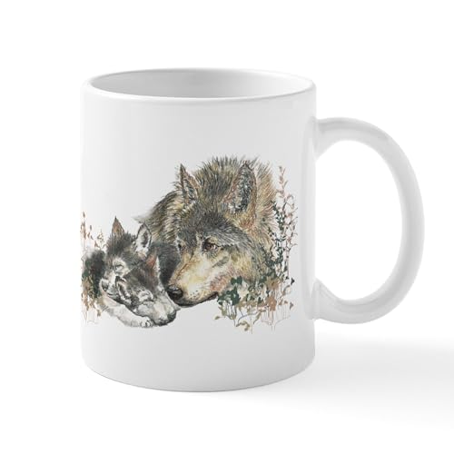 White - Watercolor Wolf Parent Cubs Small Mugs