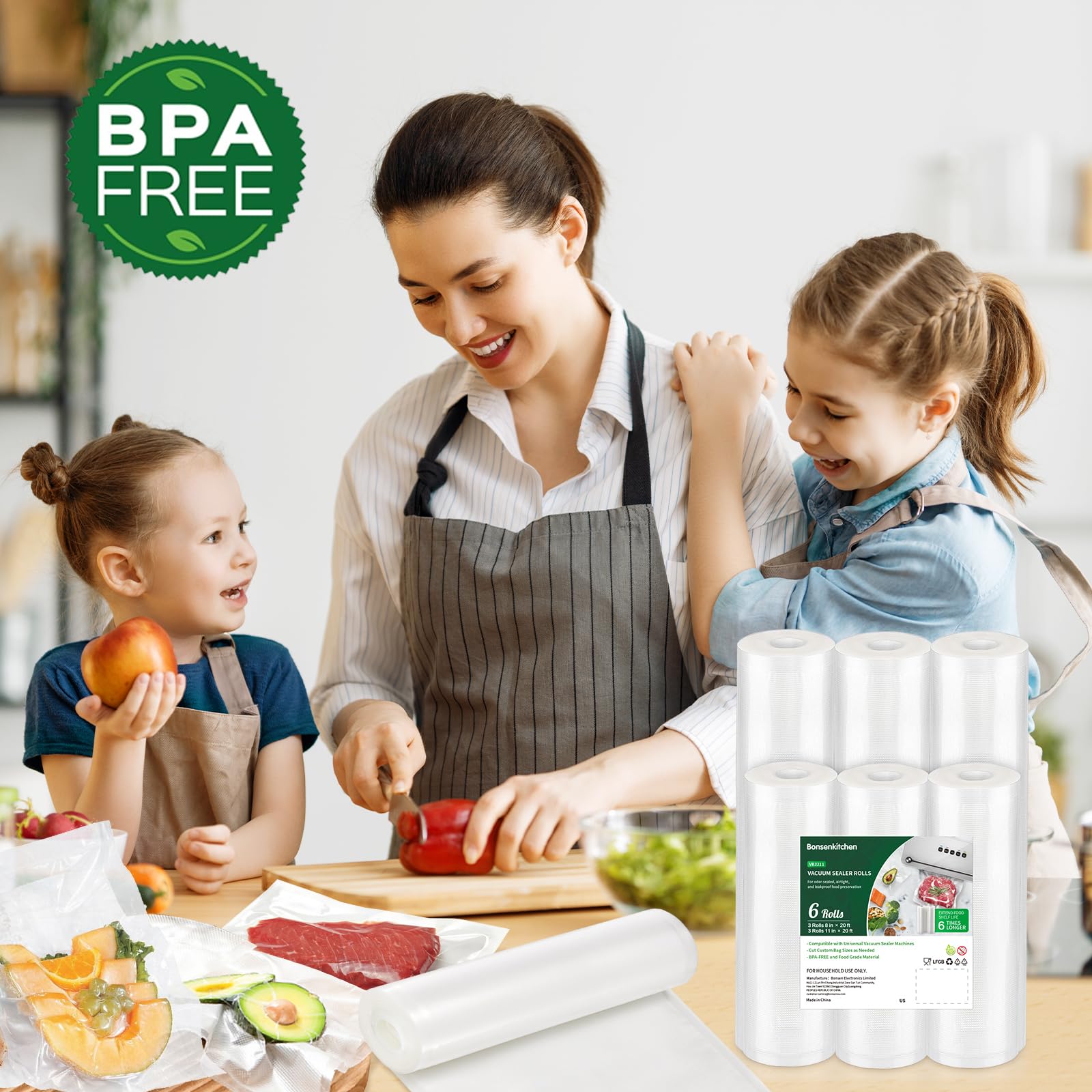 Bonsenkitchen Vacuum Sealer Bags - 6 Pack (3 Rolls 11