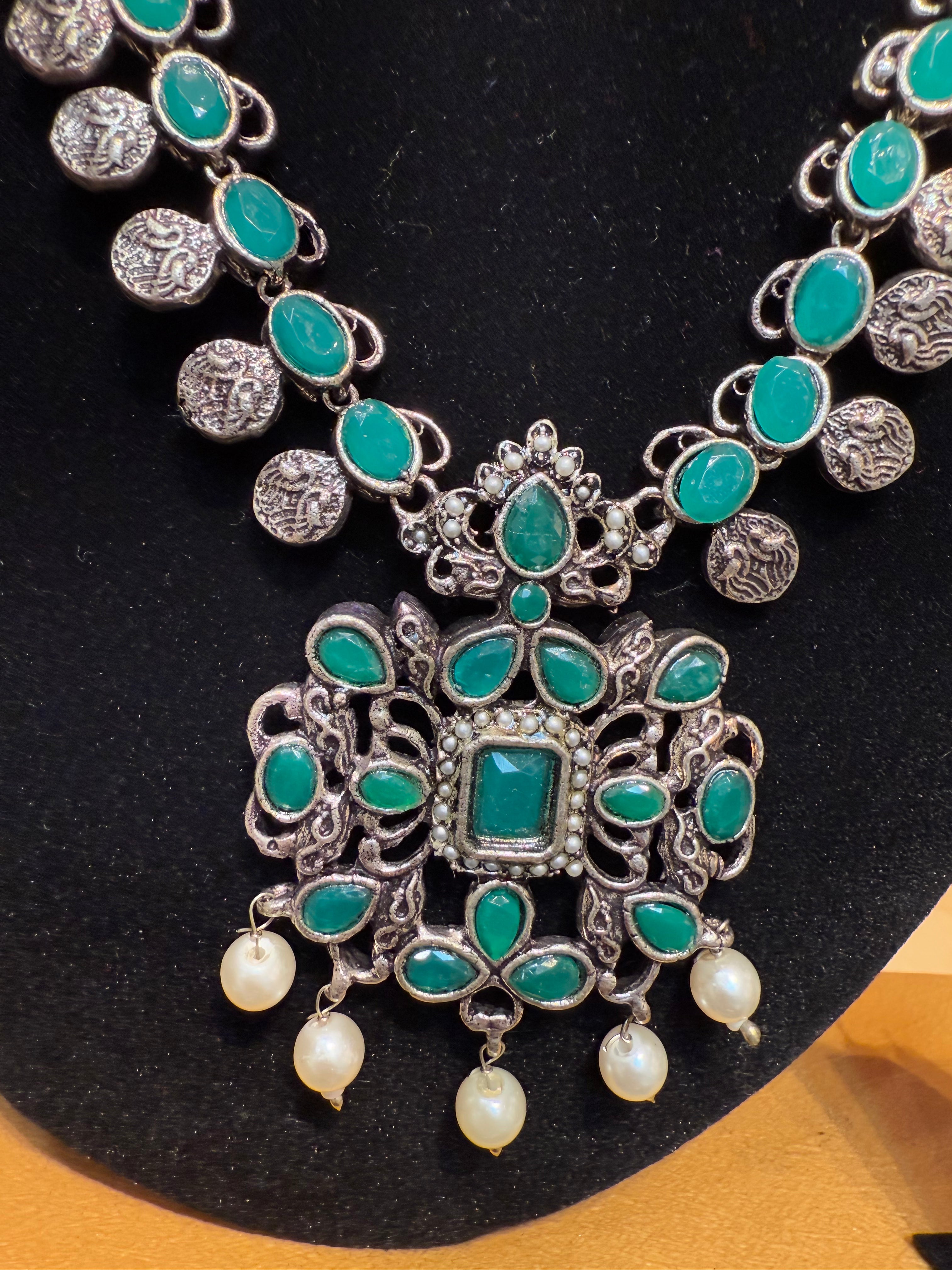 Elegant Green Oxidized Long Necklace and Earrings Set for Women | Boho Jewelry Gift for Her | Perfect for Parties, Weddings & Everyday Wear