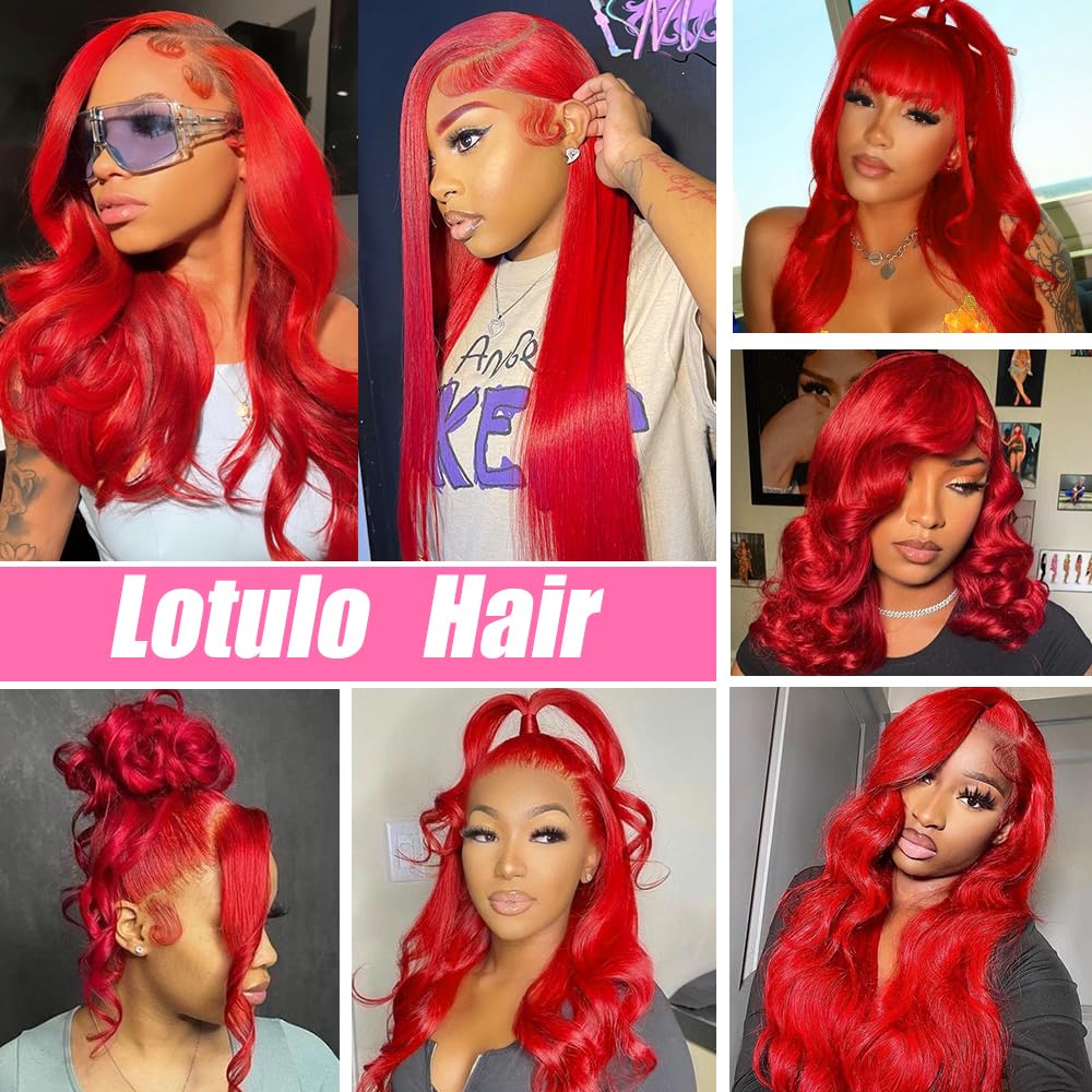 13x4 HD Transparent Lace Front Human Hair Wig - 200% Density Body Wave Red Colored Wig with Pre-Plucked Baby Hair (28 Inch) | Perfect for Cosplay, Halloween, Parties & Daily Fashion Styling