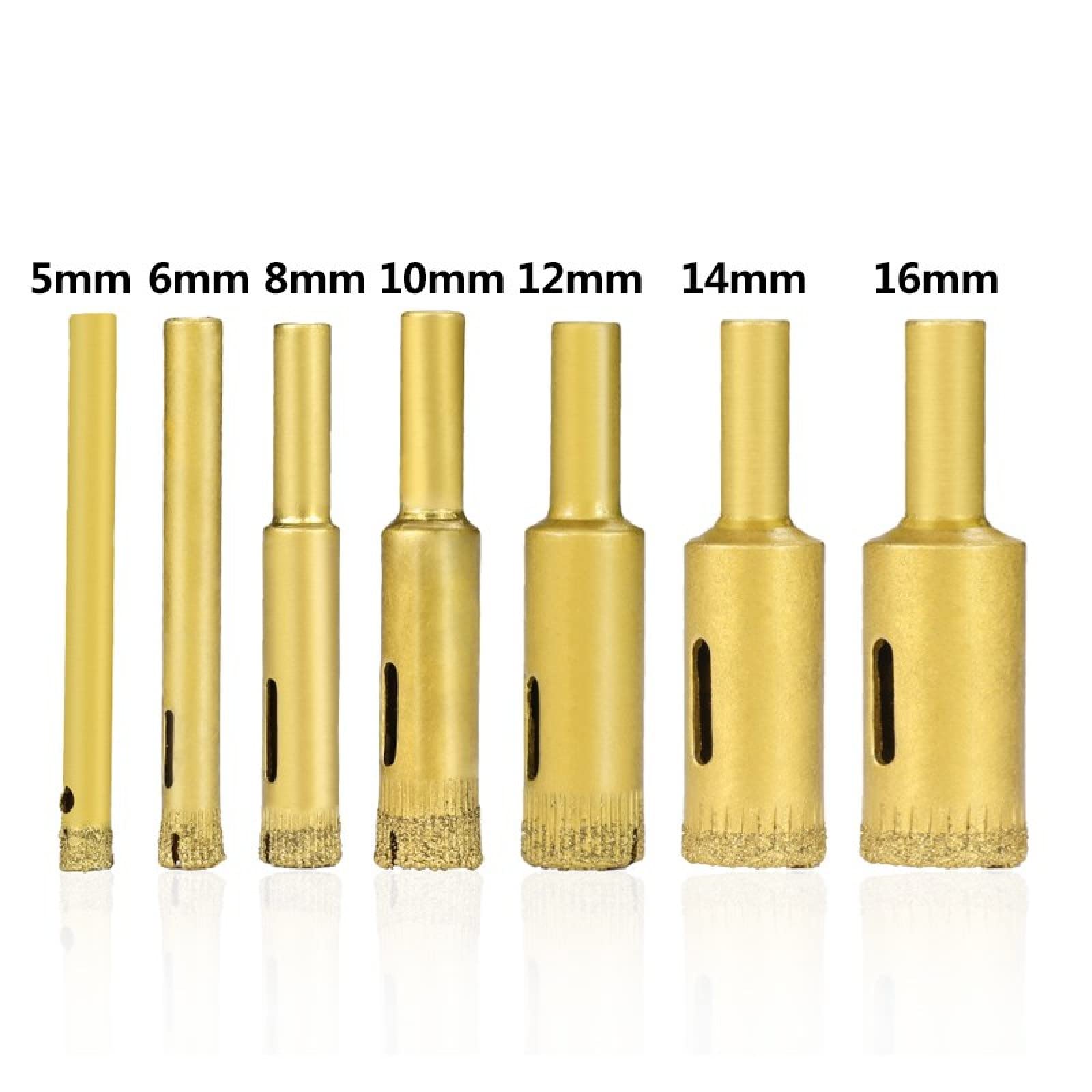 ALEYHA 5-16mm Diamond Core Drill Bit Set - 7pc Diamond Coated Hole Saw for Tile, Glass, Ceramic & Porcelain - Perfect for Bathroom Renovation & DIY Projects
