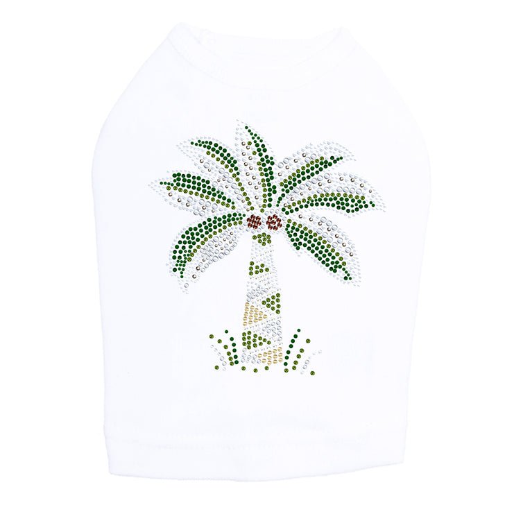 Sparkling Rhinestone Dog Tank Top with Coconut Tree Design - Trendy Pet Apparel for Summer Outings & Beach Adventures