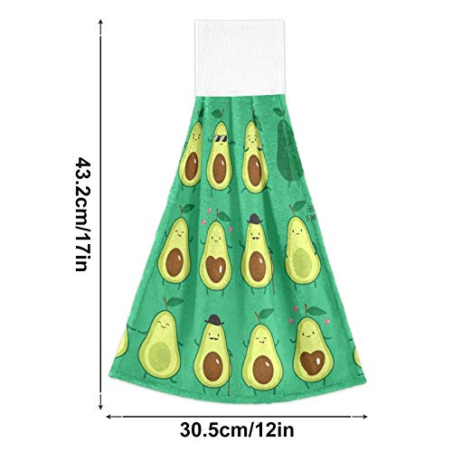 Avocado Green Kitchen Hand Towels 2 Pack - Funny Cute Fruit Design for Bathroom & Kitchen - Hanging Towel with Loop - Perfect for Cooking, Cleaning & Home Decor