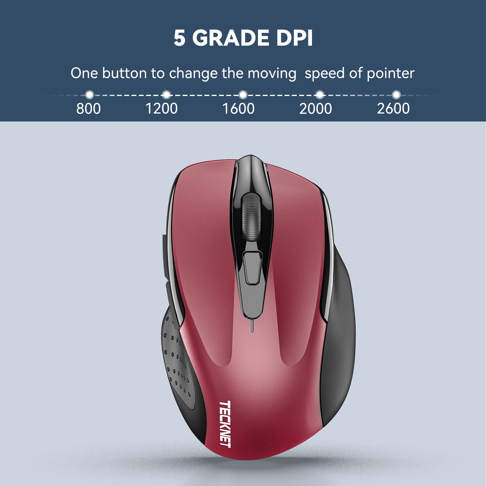 TECKNET Wireless Mouse - 2.4G Ergonomic Optical Mouse with 2600 DPI for Laptop & PC, USB Receiver Included | Perfect for Office Work, Gaming & Home Use