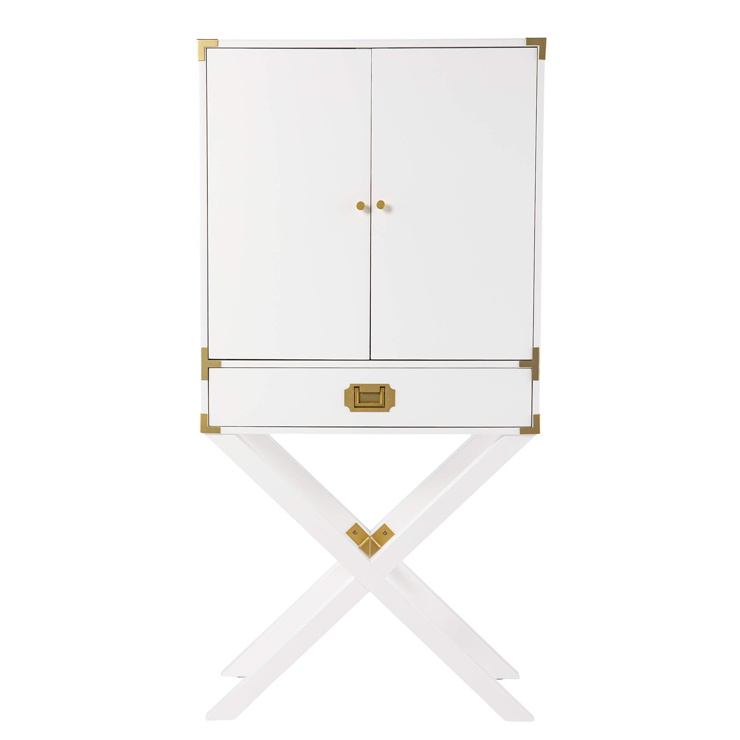 SEI Furniture White Campaign Tall Bar Cabinet with Storage - Modern Home Bar Organizer for Living Room, Dining Room & Kitchen