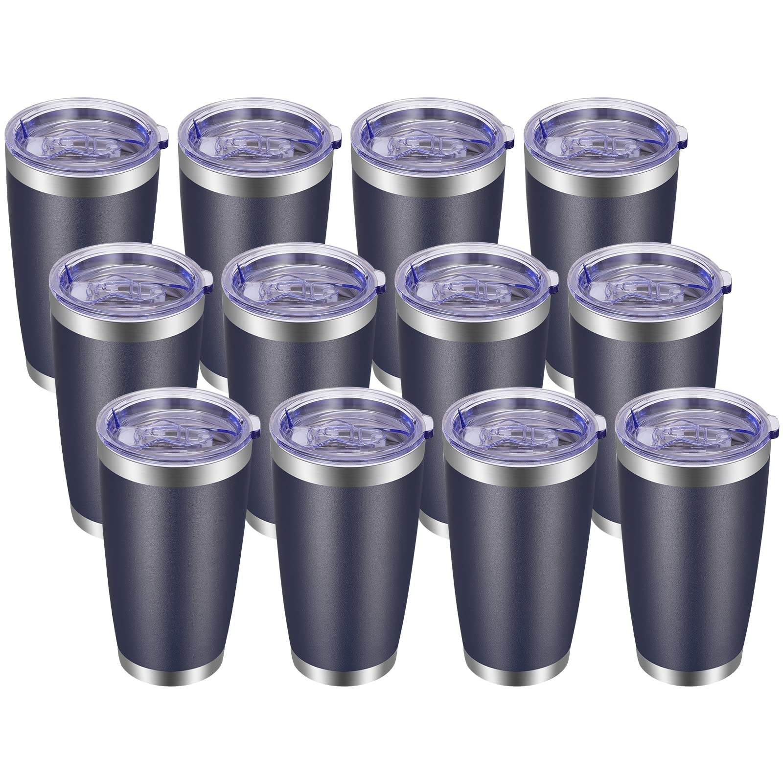 VEGOND 20oz Stainless Steel Tumbler with Lid & Straw - Vacuum Insulated Double Wall Travel Coffee Mug - Bulk 12 Pack Navy Blue - Perfect for Office, Gym, Camping & Outdoor Activities