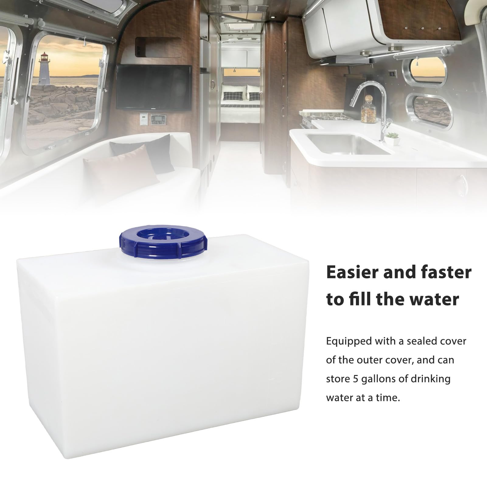 5 Gallon Fresh Water Storage Tank - Food Grade LLDPE Portable Water Container for RV, Trailer, Boat & Yacht (15.75