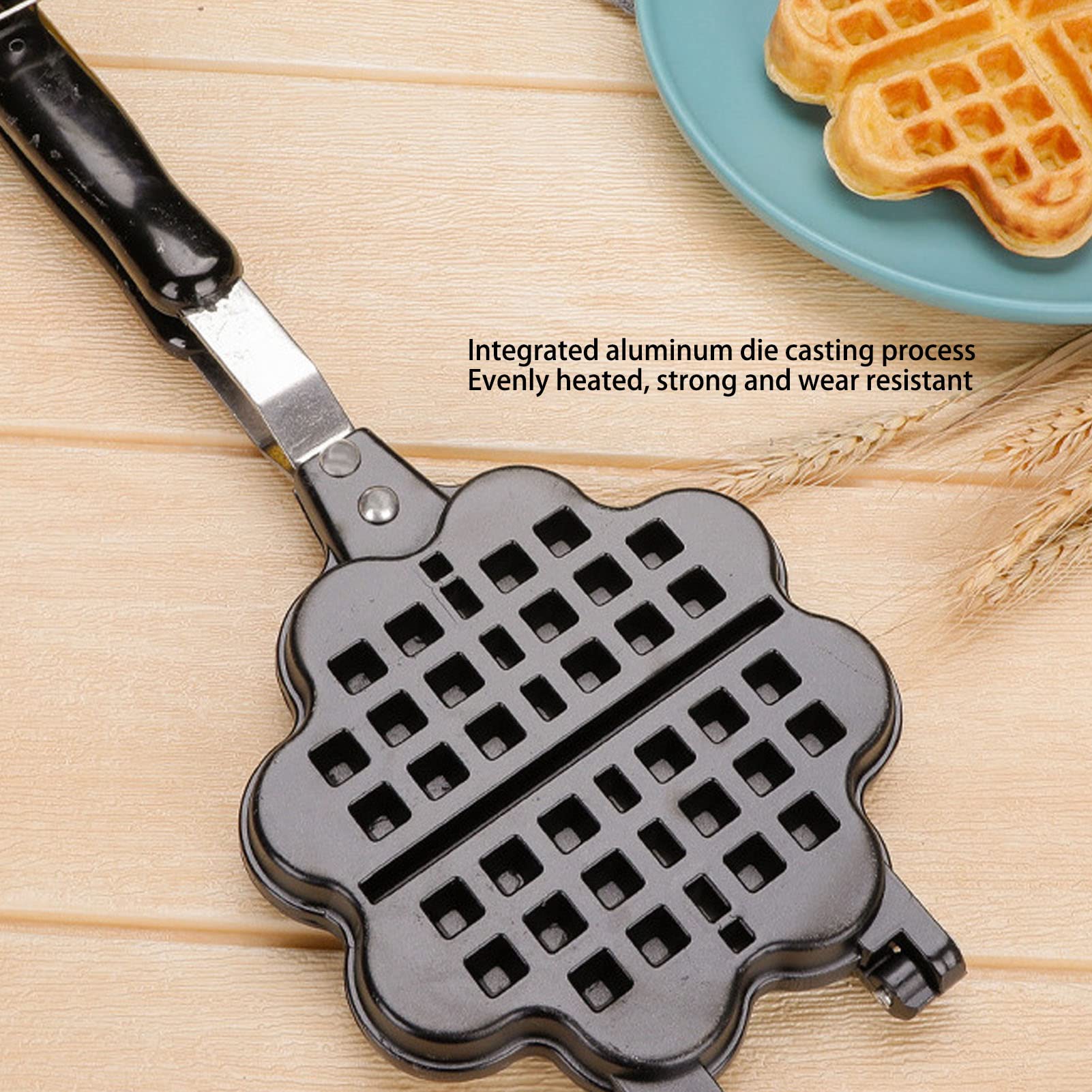 Non-Stick Double Sided Waffle Maker Iron - Stovetop Belgian Waffle Pan & Sandwich Toaster for Breakfast, Desserts, Camping & Home Cooking