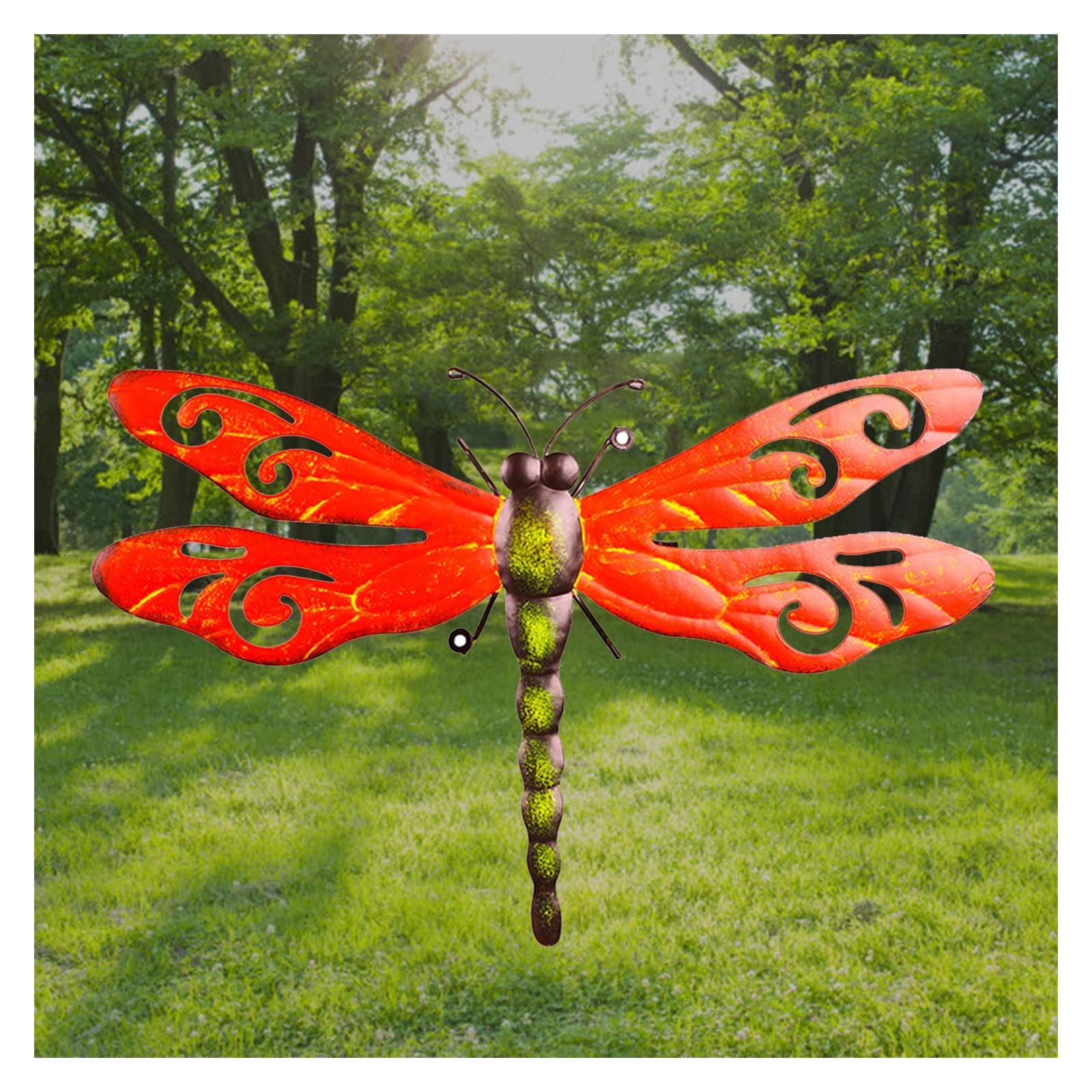 Red Metal Dragonfly Garden Wall Decor - Outdoor Fence Sculpture Artwork Statue for Home, Kitchen, Bedroom - Elegant Metal Wall Art for Patio, Yard & Garden Decoration | Perfect for Outdoor Spaces & Interior Design