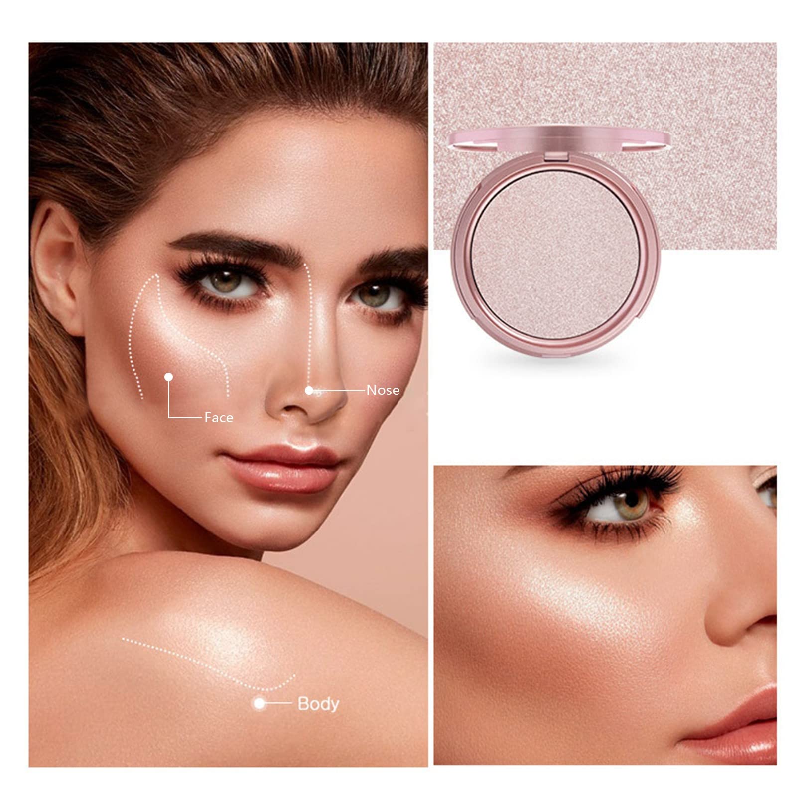 Natural Nude Highlighter Makeup Powder - Monochrome Light & High Gloss Finish for All Skin Types | Shimmery Face & Body Highlighting for Everyday Glow & Special Occasions