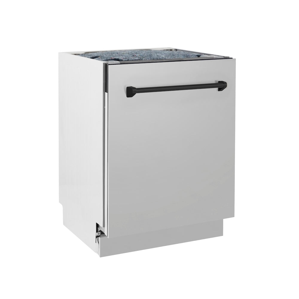 ZLINE Autograph Edition 24-inch Stainless Steel Built-In Dishwasher with Matte Black Handle - 3rd Rack & Tall Tub Design, Ultra Quiet 51dBa (DWVZ 304 24 MB) - Perfect for Modern Kitchens, Open-Concept Homes & Luxury Apartments