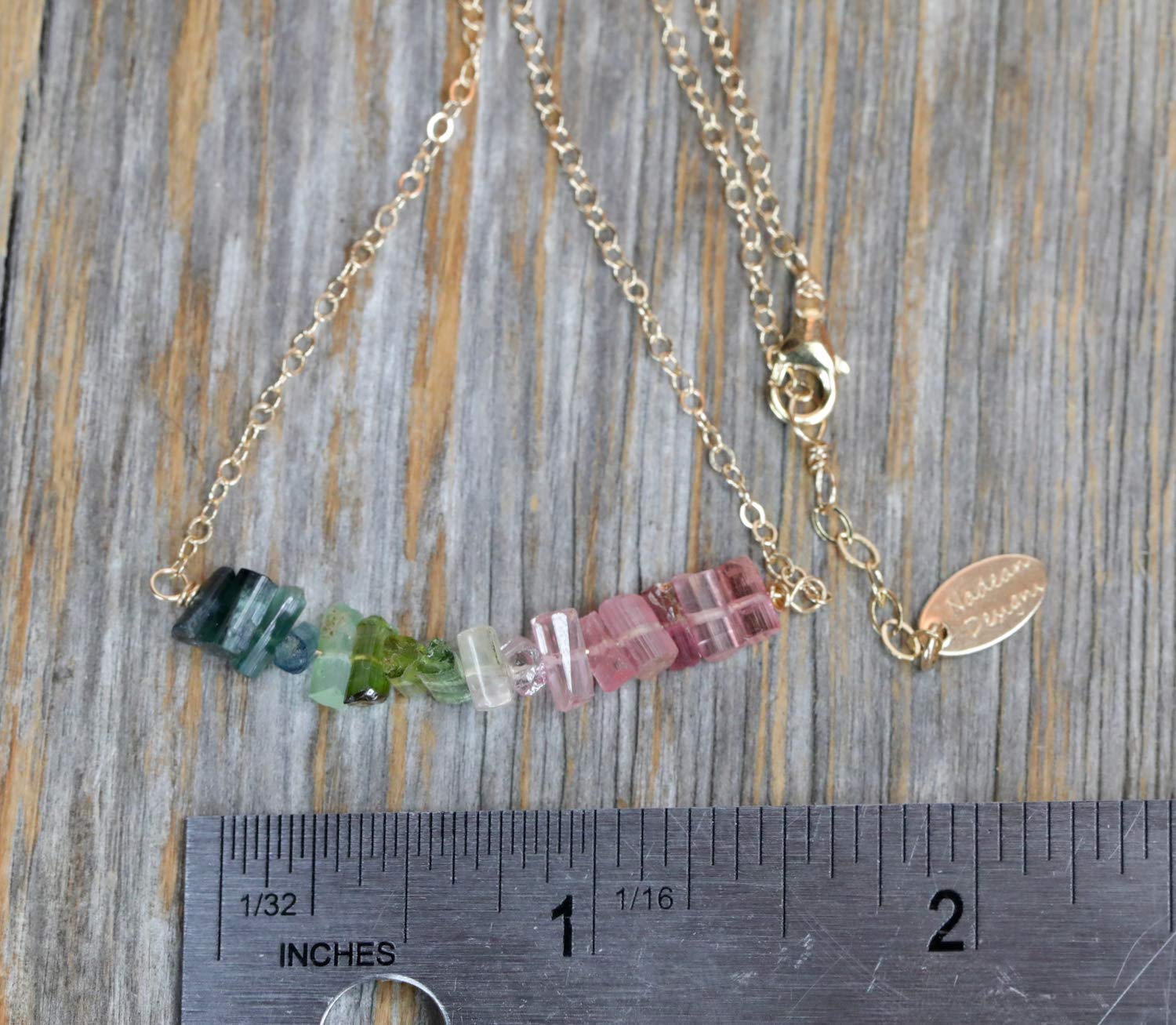 Raw Tourmaline Gemstone Bar Necklace - October Birthstone Jewelry for Women, Birthday Gift Idea, Healing Crystal Pendant for Meditation & Energy Balancing
