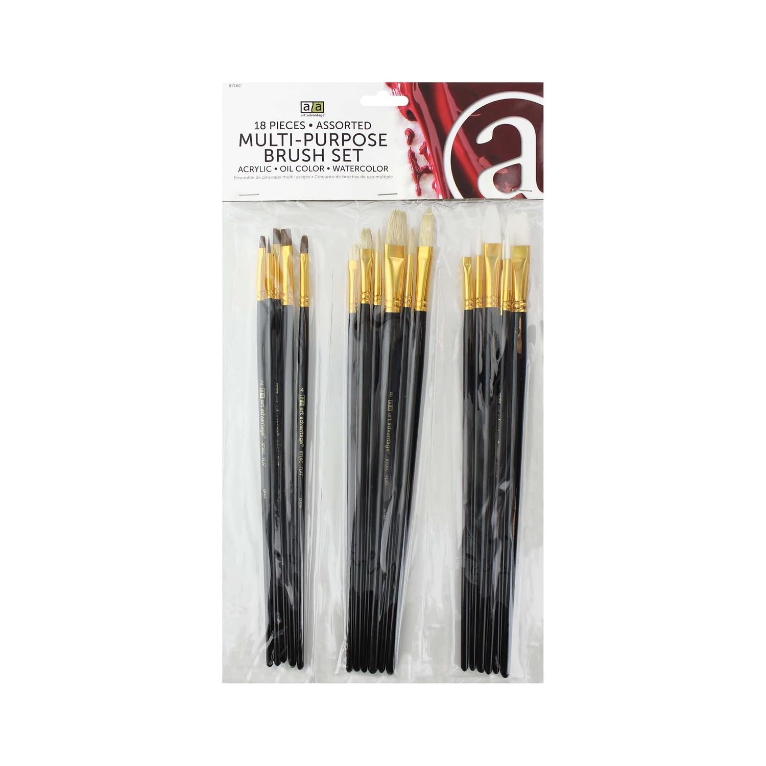 Art Advantage - 18-Piece Professional Paint Brush Set for Acrylic, Oil & Watercolor Painting | Artist Quality Craft Brushes for Canvas, Miniature & DIY Art Projects | Perfect for Beginners & Professional Artists