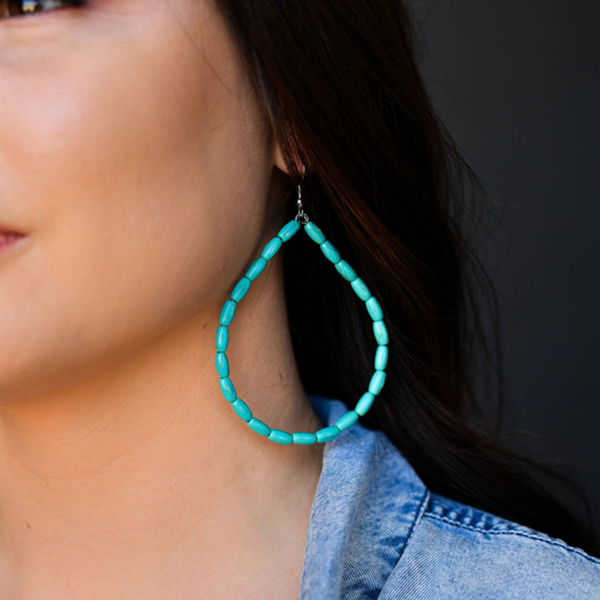 3 Green Turquoise Beaded Hoop Earrings for Women - Boho Chic Handmade Jewelry - Perfect for Parties, Weddings & Everyday Wear
