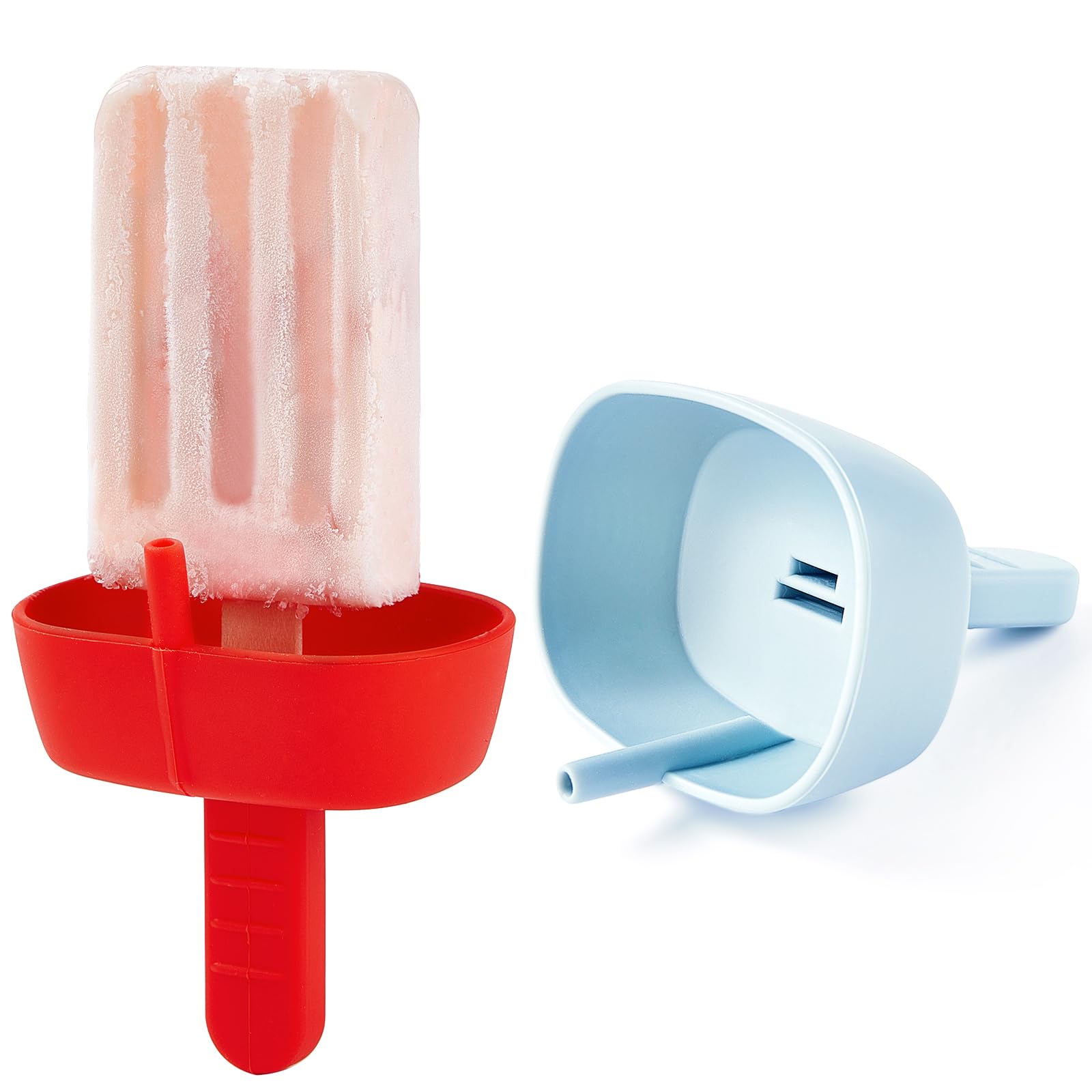 2 Pack No-Drip Silicone Popsicle Holders with Straws for Kids - MEETRUE Mess-Free Frozen Treat Catcher for Toddlers & Babies | Perfect for Summer Snacks, Ice Cream Parties, and Outdoor Picnics