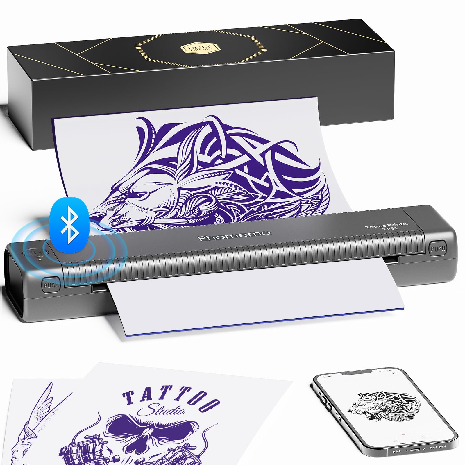 Phomemo TP81 Wireless Tattoo Stencil Printer with 10 Transfer Papers - Portable Tattoo Machine for Artists & Beginners - Compatible with Tablet, Smartphone & PC (Gray) - Perfect for Tattoo Studios & Home Practice