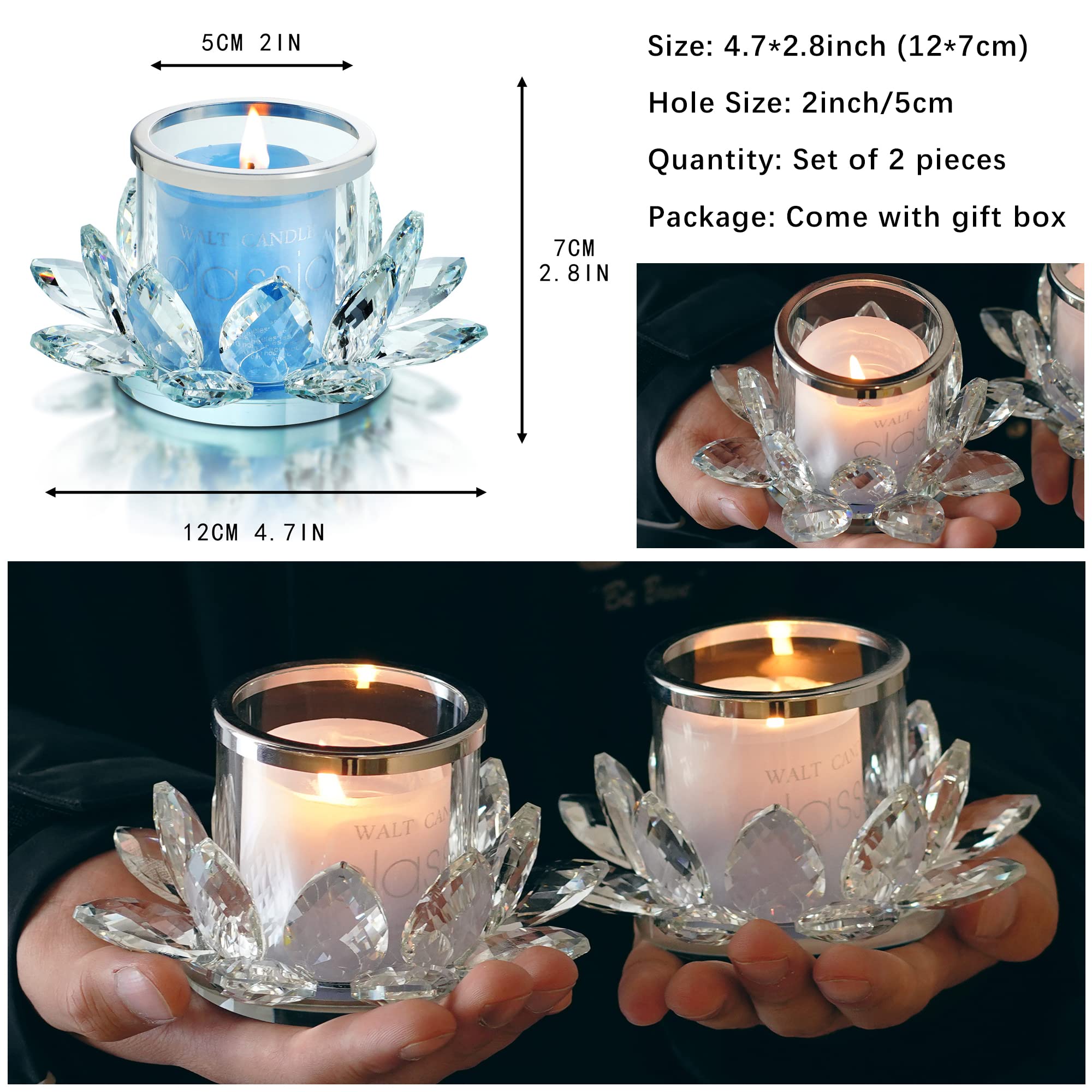 Clear Lotus Hurricane Candle Holder - Set of 2 Elegant Flower Tealight Holders for Home Decor, Wedding Centerpieces & Meditation Spaces