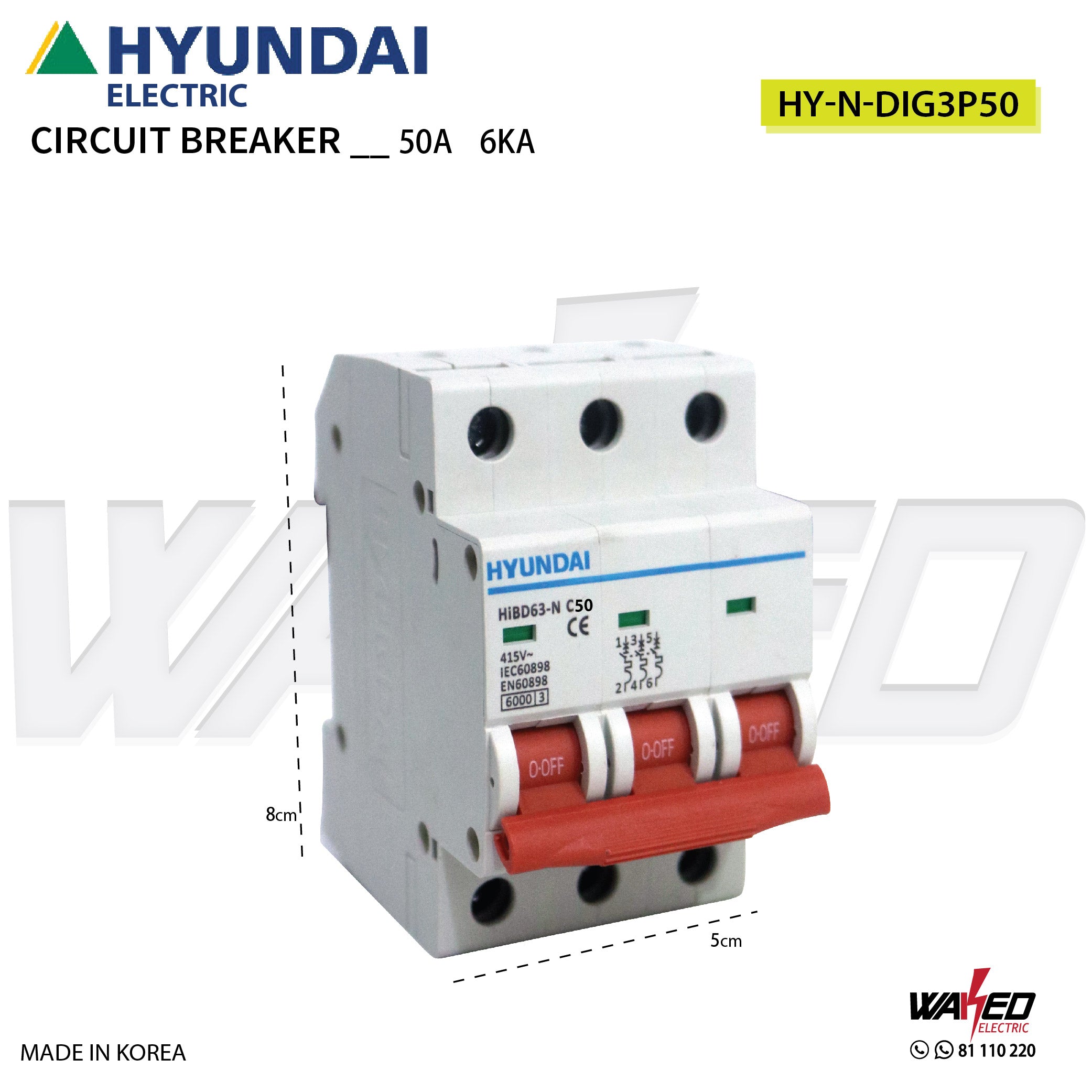 Hyundai 3 Phase Circuit Breaker 6KA - Industrial & Commercial Electrical Panel Protection for Factories & Warehouses