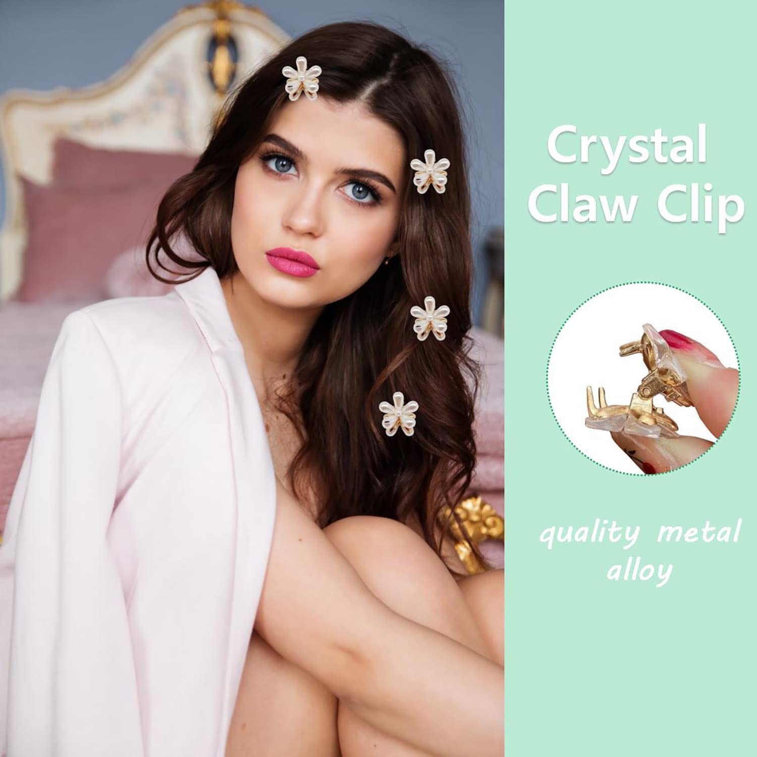 12 Pack Small Pearl Hair Claw Clips - Mini Crystal Flower Spring Floral Hair Clips for Women & Girls - Sweet Artificial Flower Crystal Barrettes - Perfect for Parties, Weddings & Everyday Hair Accessories