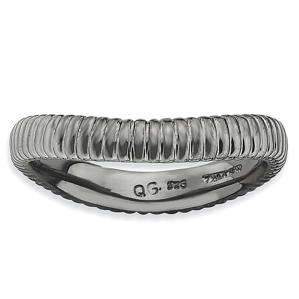 925 Silver Black Wave Band Ring - Stackable Curved Jewelry for Women | Perfect Gift & Everyday Wear