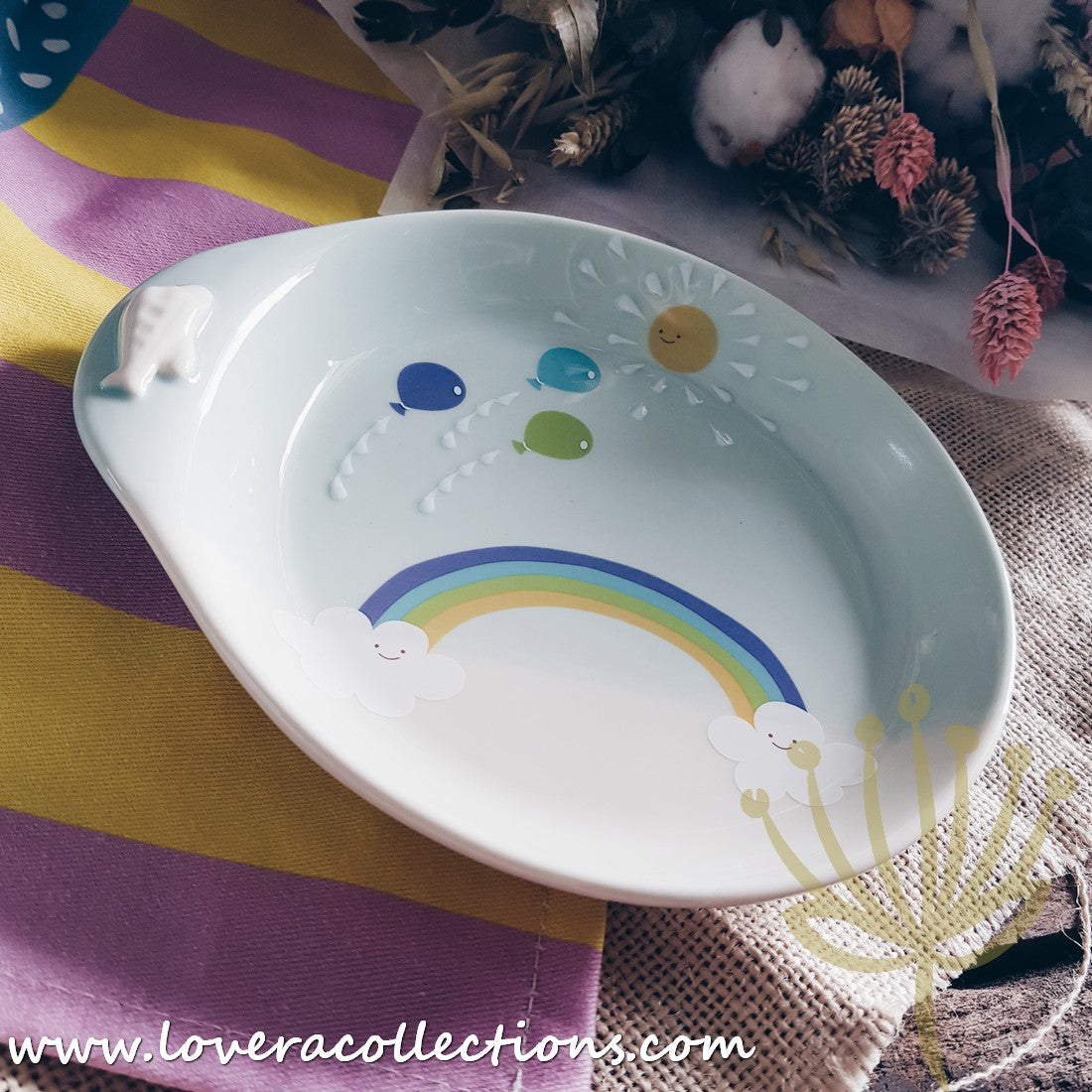 Chikudouen x Lovera Blue Balloon Kids Dinnerware Set - 4-Piece Children's Tableware Gift for Birthday & Holidays (Plates, Bowls, Cups & Utensils) - Perfect for Parties, Daily Meals & Special Occasions