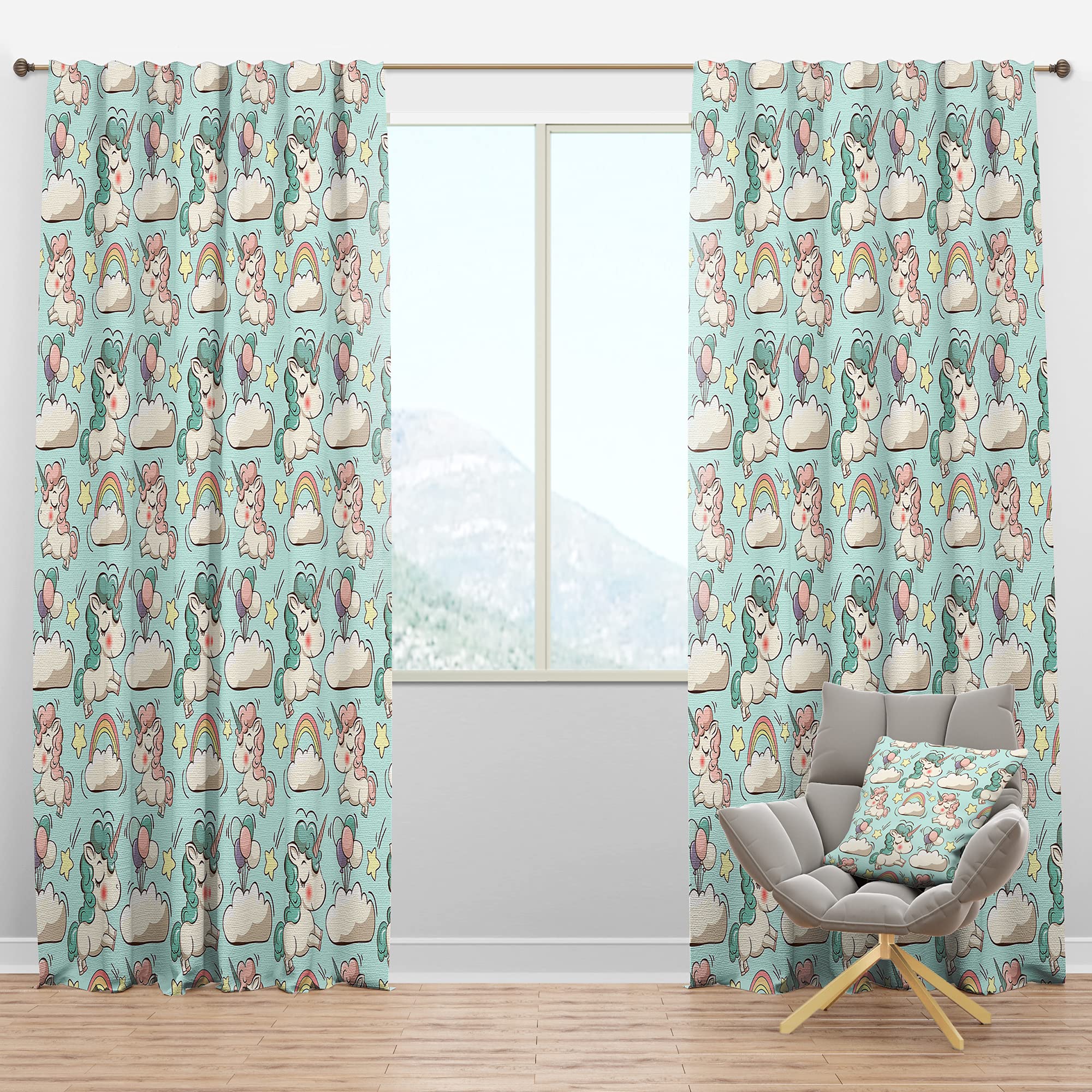 Blackout Curtains with Cute Unicorn and Cloud Pattern - Thermal Insulated Single Panel (52x84 inches) for Bedroom & Living Room - Perfect for Kids Room Decor, Nursery, and Light-Sensitive Sleepers
