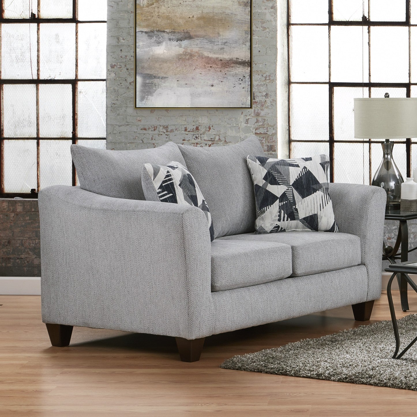 Duleek Upholstered Stationary Loveseat - Herringbone Silver Fabric Small Sofa for Living Room, Apartment & Office | Perfect for Cozy Seating & Home Decor