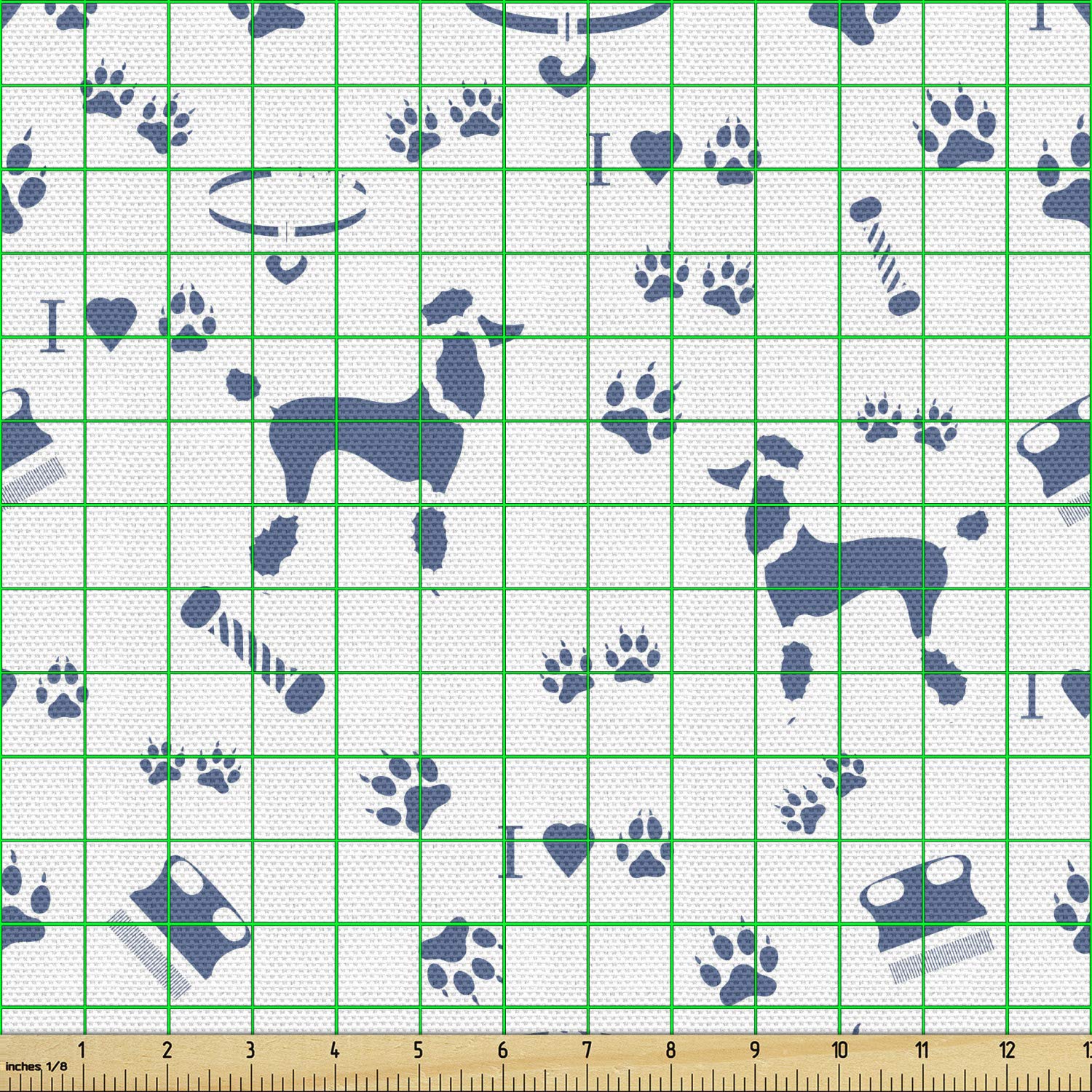 Ambesonne Blue and White Dog-Themed Fabric by The Yard - Poodle Silhouette with Hearts Print for Upholstery, DIY Projects & Home Decor | Perfect for Pet Lovers' Living Room, Bedroom & Craft Room Decorations