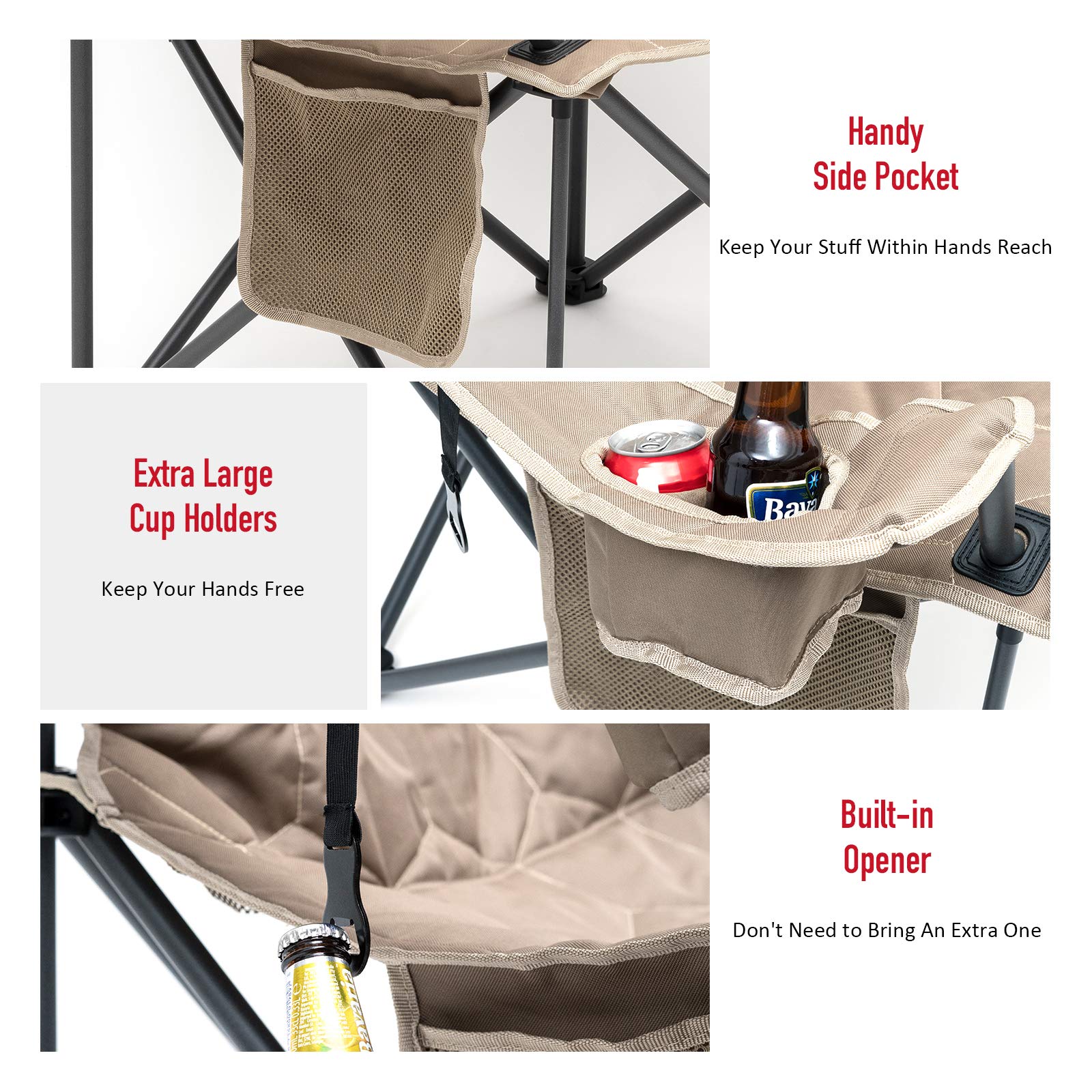 XXL Oversized Camping Chair Heavy Duty 500 LBS Capacity - Extra Wide Folding Chair for Big & Tall Adults Over 6'4 - Padded Portable Lawn Chair with Cup Holder, Armrests & Storage Pocket - Perfect for Outdoor Camping, Beach, Picnics, Sporting Events & Backyard Relaxation