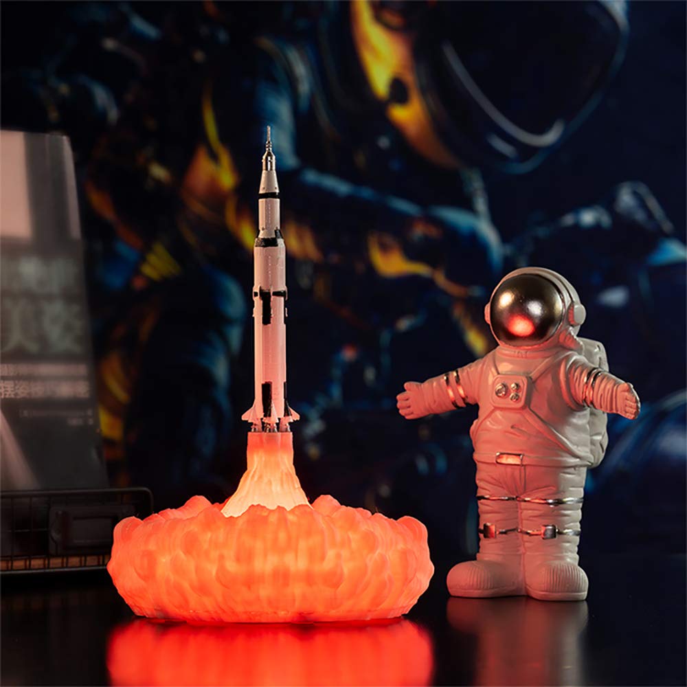 3D Printed Rocket Lamp - 8.8 Inch/22.5cm Space Shuttle Night Light with USB Rechargeable, Moon Lamp for Boys Room Decor, Birthday Gift for Rocket Lovers - Perfect for Bedroom, Kids Room & Space-Themed Party Decorations