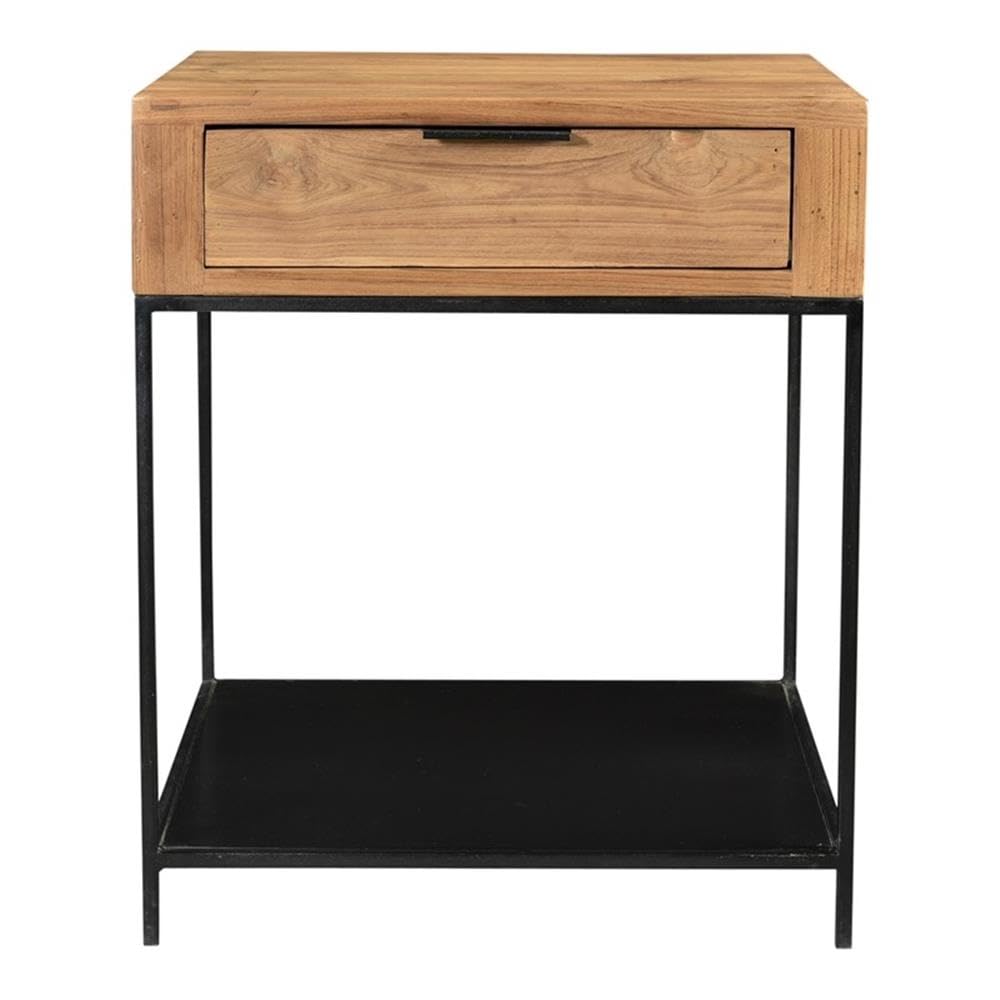 Moe's Home Collection Joliet Side Table - Modern Nightstand with Storage Shelf for Bedroom, Living Room, or Office - Compact End Table with Sturdy Metal Frame and Wooden Top