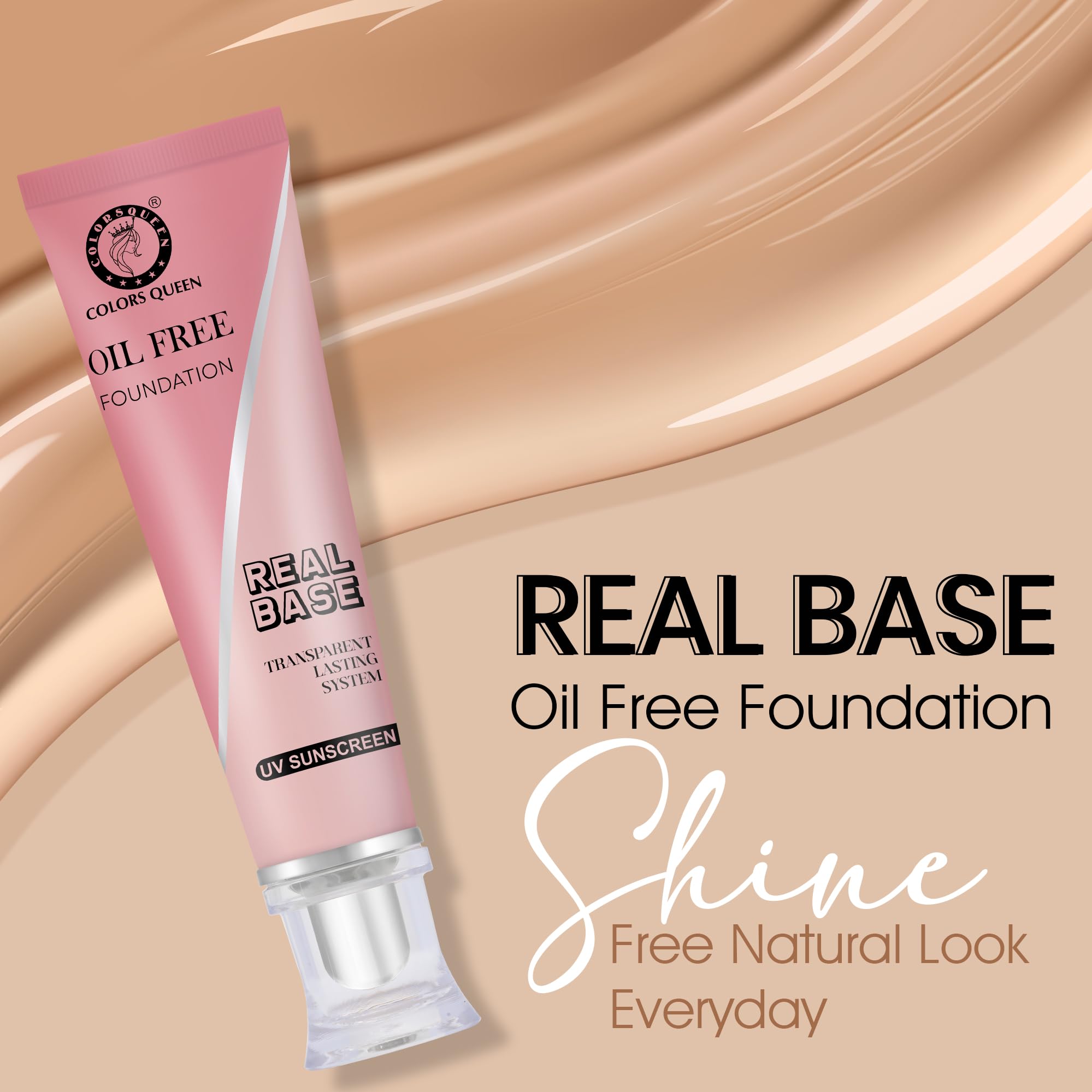 Colors Queen Oil-Free Waterproof Liquid Foundation with SPF - Matte Finish, Lightweight & Long-Lasting Face Makeup (01 Ivory, 40ml) | Perfect for Daily Wear, Outdoor Activities & Photography