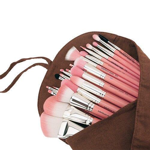 Pink Bambu Deluxe 22-Piece Makeup Brush Set with Roll-Up Pouch - Professional Cosmetic Brushes for Foundation, Blending, Eyeshadow & More - Perfect for Travel & Home Makeup Application