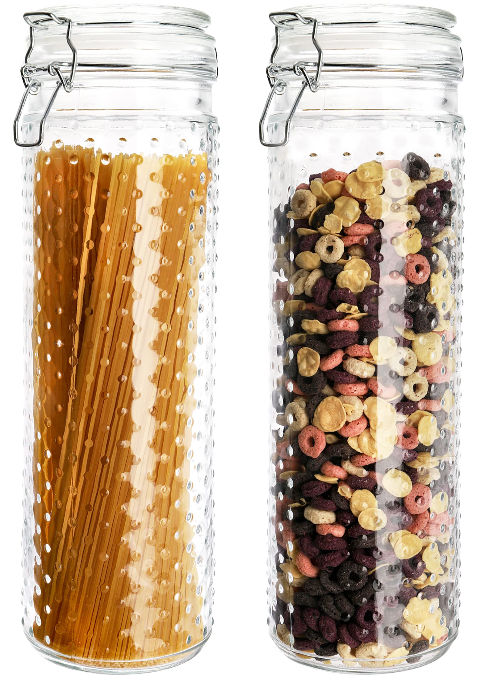 Yesland 2-Pack 60oz Glass Food Storage Jars with Airtight Lids - Large Pasta & Spaghetti Containers - Kitchen Canning Jars for Cereal, Sugar, Beans & Spices - Perfect for Pantry Organization & Meal Prep Storage