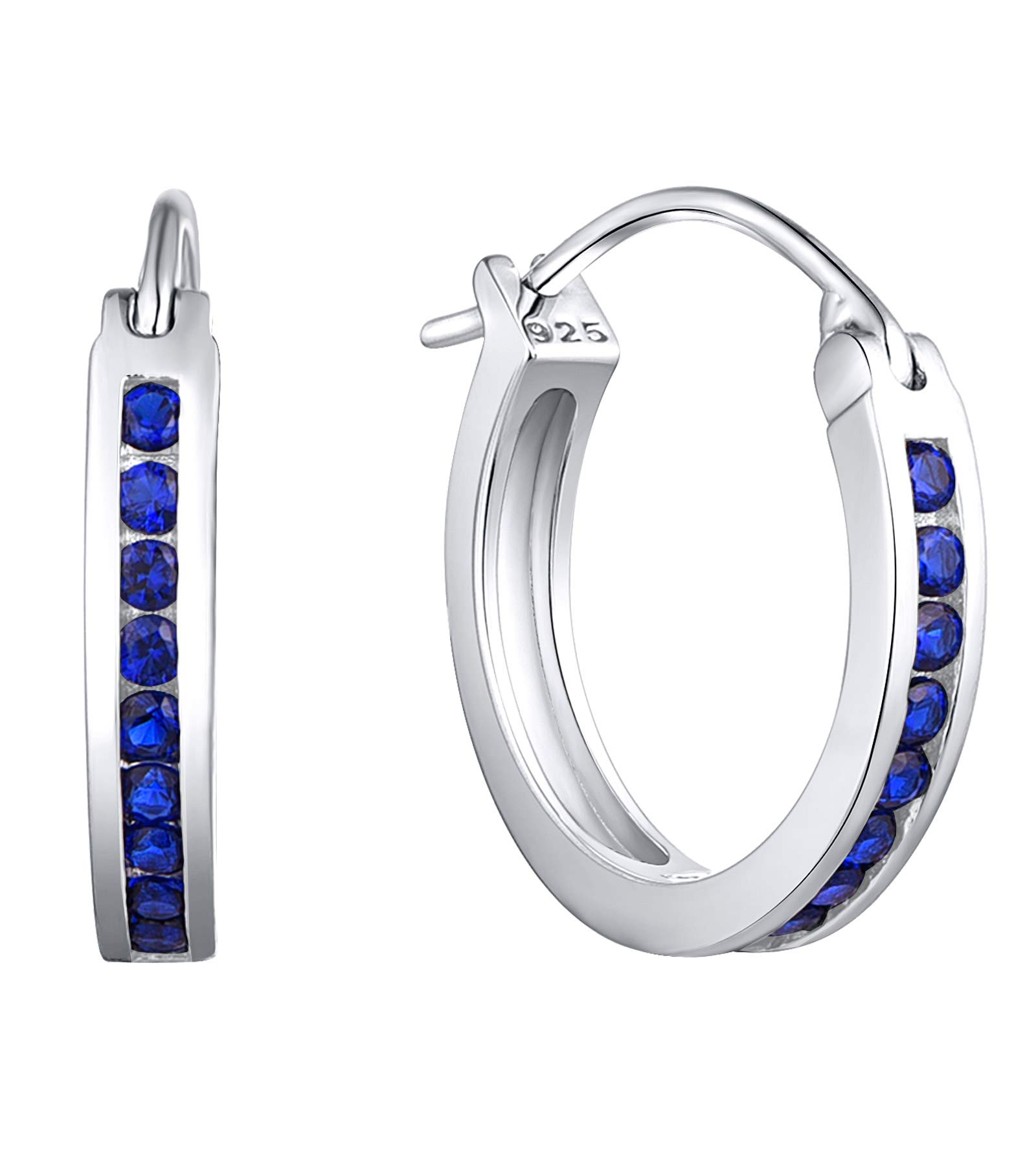925 Sterling Silver Hoop Earrings for Women - Round Halo Huggie Birthstone Earrings | Perfect for Everyday Wear, Gifts & Special Occasions