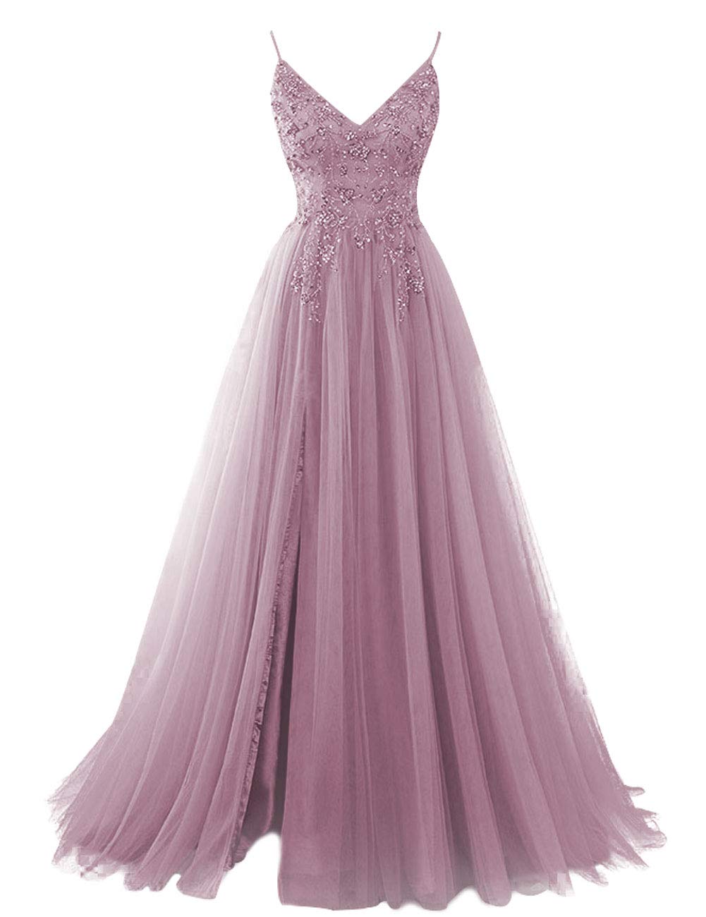 Elegant Long Prom Dresses with Beading & Tulle - V Neck See Through Formal Evening Gowns for Homecoming, Wedding, Ball & Special Occasions