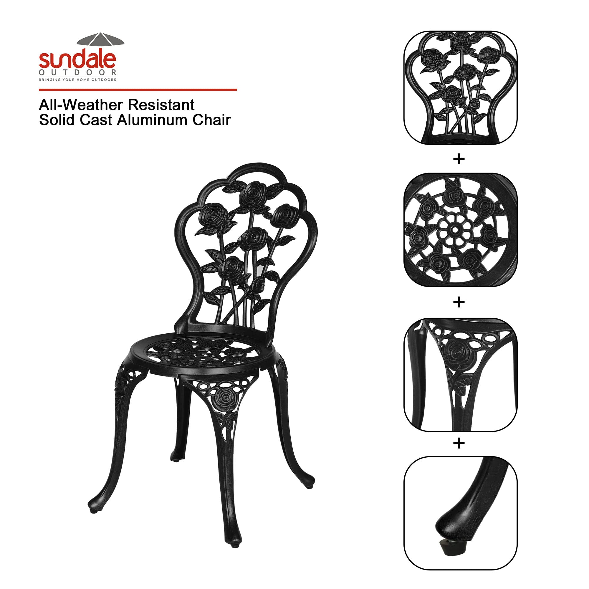 3-Piece Patio Bistro Set with Umbrella Hole - Durable Cast Aluminum Outdoor Table and Chairs for Balcony, Porch, Garden - Dark Brown - Perfect for Small Spaces, Morning Coffee & Outdoor Dining