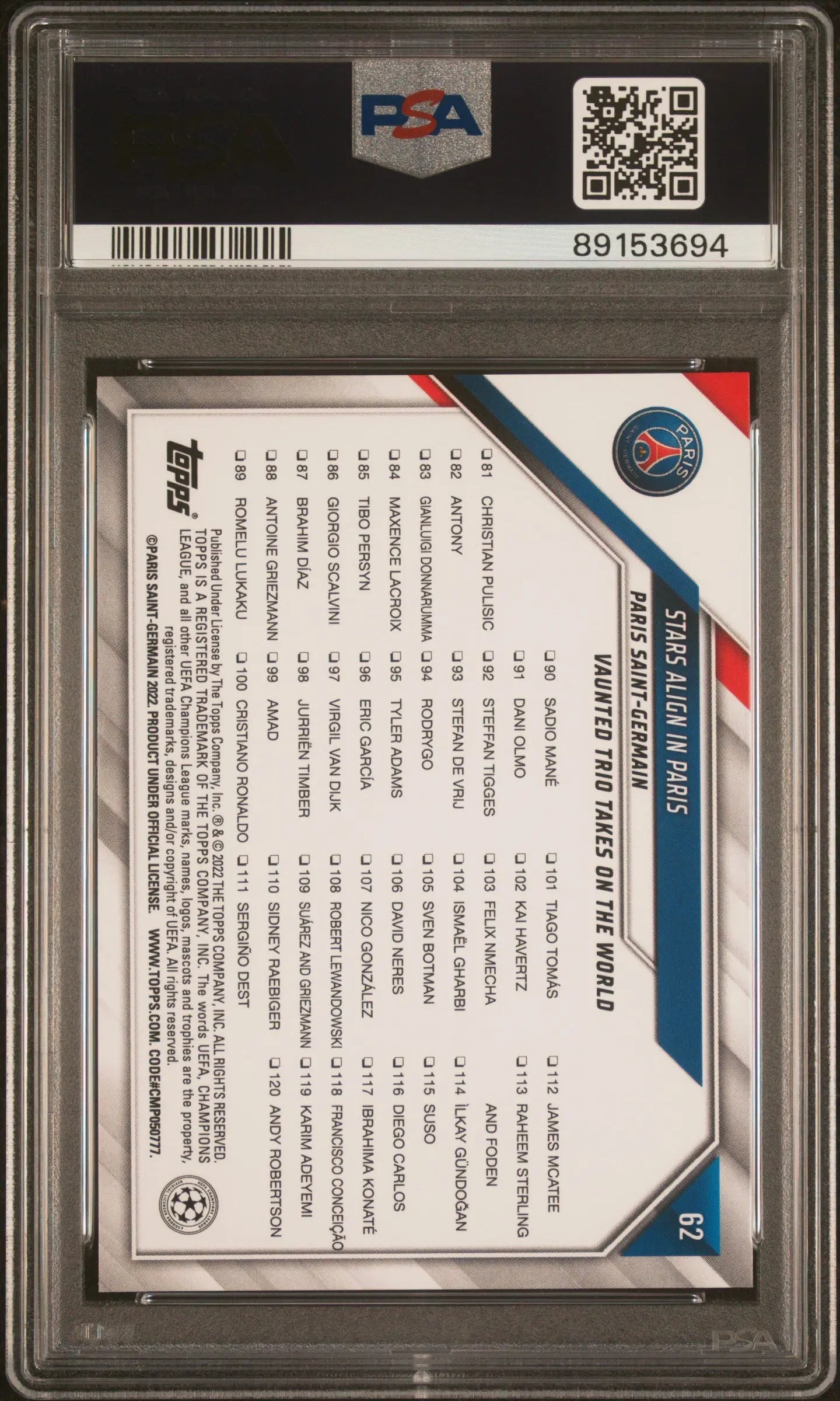 2021-22 Topps UEFA Champions League Soccer Cards - Messi, Mbappe, Neymar Stars Align in Paris PSA 10 Graded - Perfect for Collectors, Investors & Soccer Fans