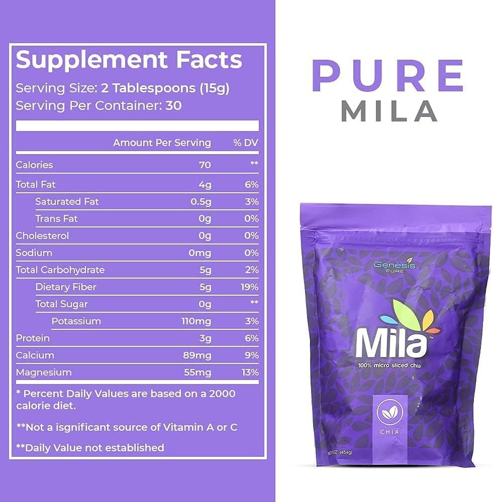 Organic Pure Mila Chia Seeds 16oz Pack - High in Omega-3 & Fiber | Micro-Sliced for Better Absorption | Vegan, Gluten-Free Superfood | Perfect for Smoothies, Baking & Healthy Meals | Breakfast, Snacks & Weight Loss Aid