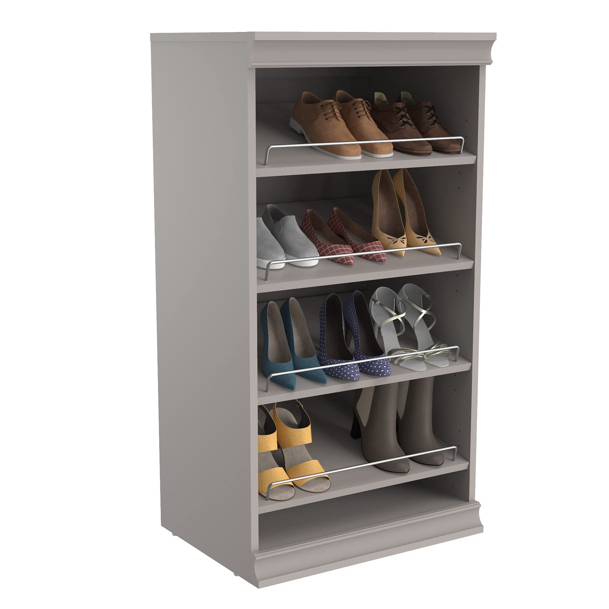 ClosetMaid Modular Storage Shelf Unit with Angled Shoe Shelves - Space Saving Closet Organizer for Shoes, Handbags & Accessories - Taupe Finish for Bedroom, Closet or Entryway Organization