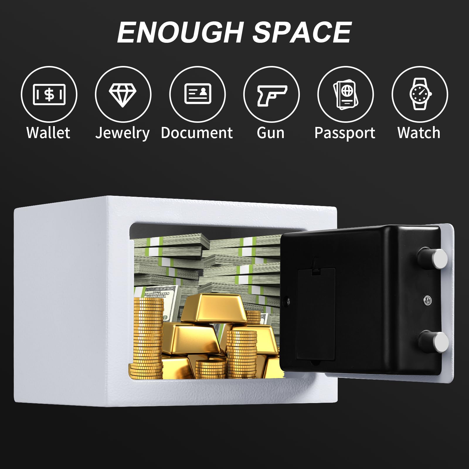 Tenamic 0.23 Cubic Feet Electronic Digital Safe Box with Keypad Lock - Solid Alloy Steel Security Cabinet for Home, Office & Hotel Use - HB17 White Safe for Valuables, Documents & Cash Protection
