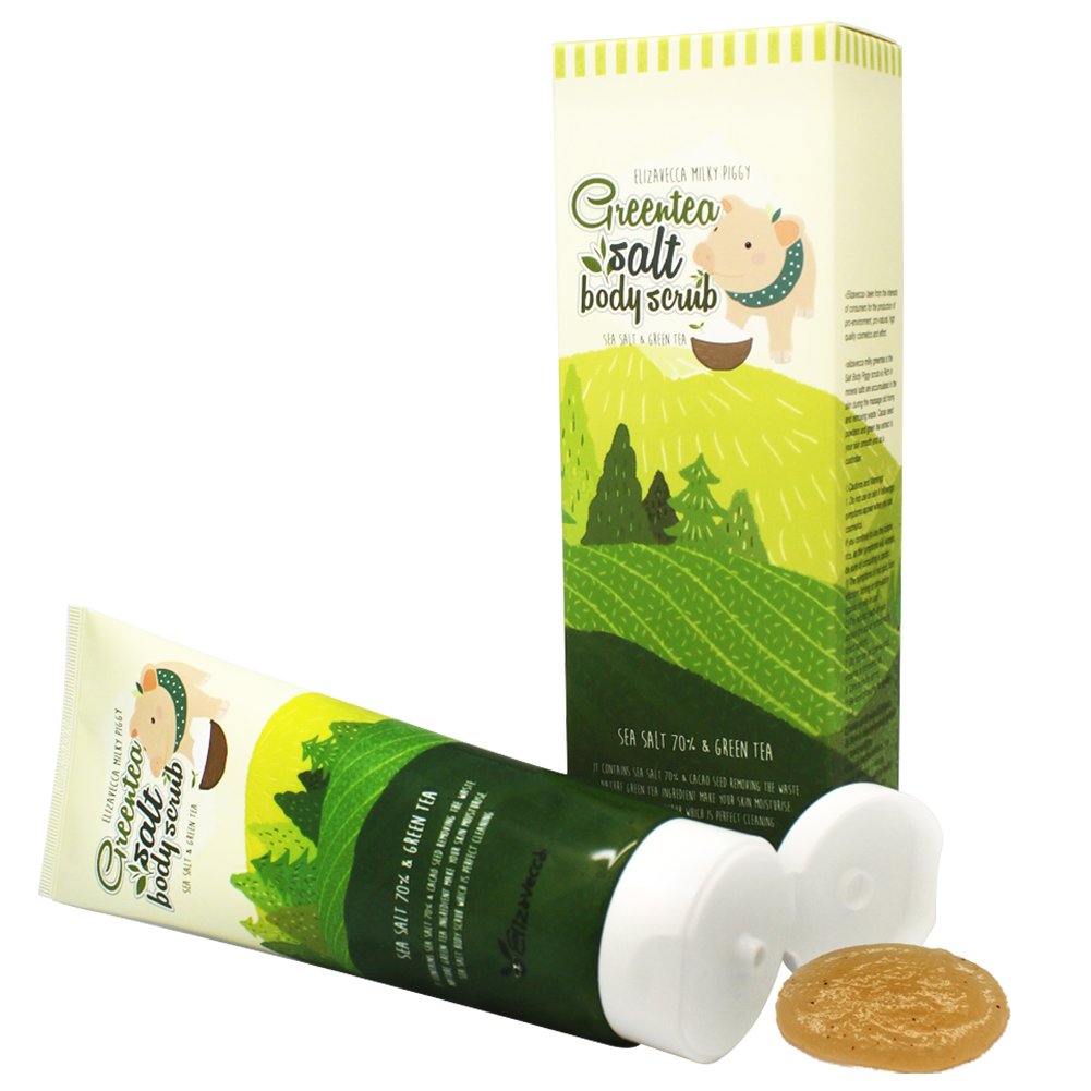Elizavecca Milky Piggy Green Tea Salt Body Scrub - Exfoliating & Moisturizing for Soft Skin | Spa Treatment & At-Home Self Care