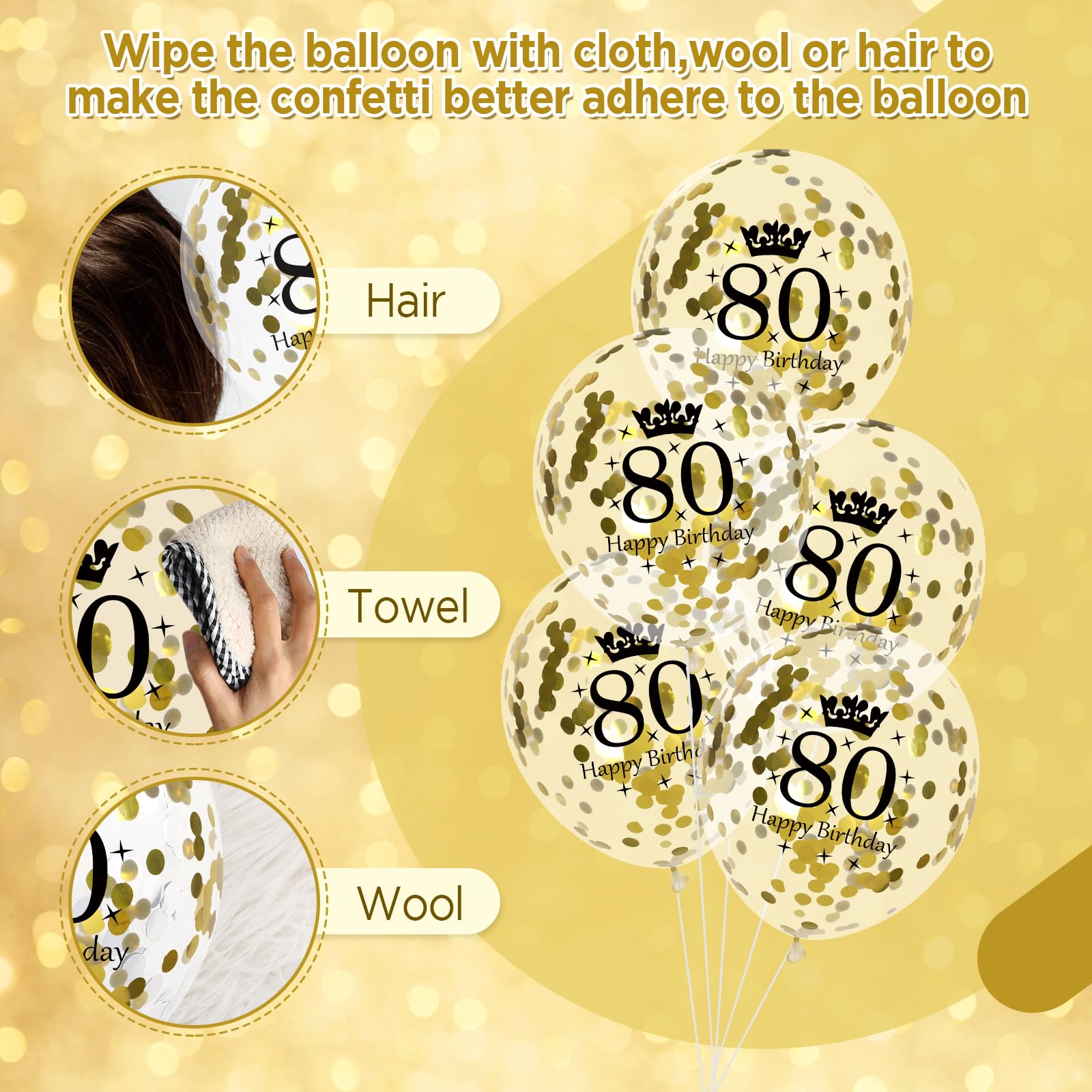 15Pcs White Gold Happy 80th Birthday Balloons - 12 Inch Latex Confetti Balloons for Men & Women - 80th Anniversary Party Decorations - Perfect for Milestone Birthday Celebrations, Retirement Parties & Golden Anniversary Decor
