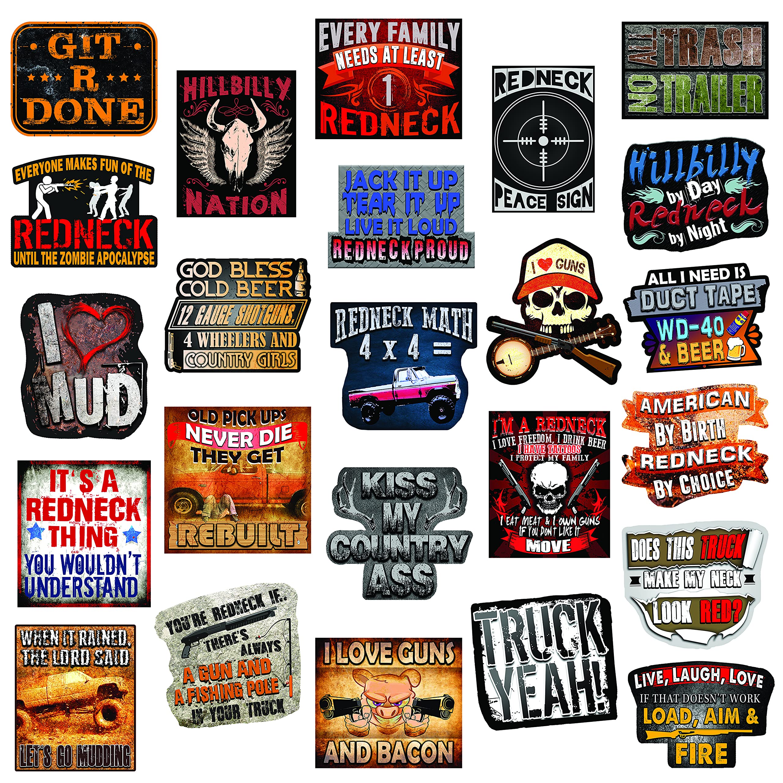 Redneck Stickers Pack of 24 - Waterproof Vinyl Decals for Trucks, Coolers & Party Decor - Funny Southern Pride Decoration for Tailgating, Hunting & Country Lifestyle