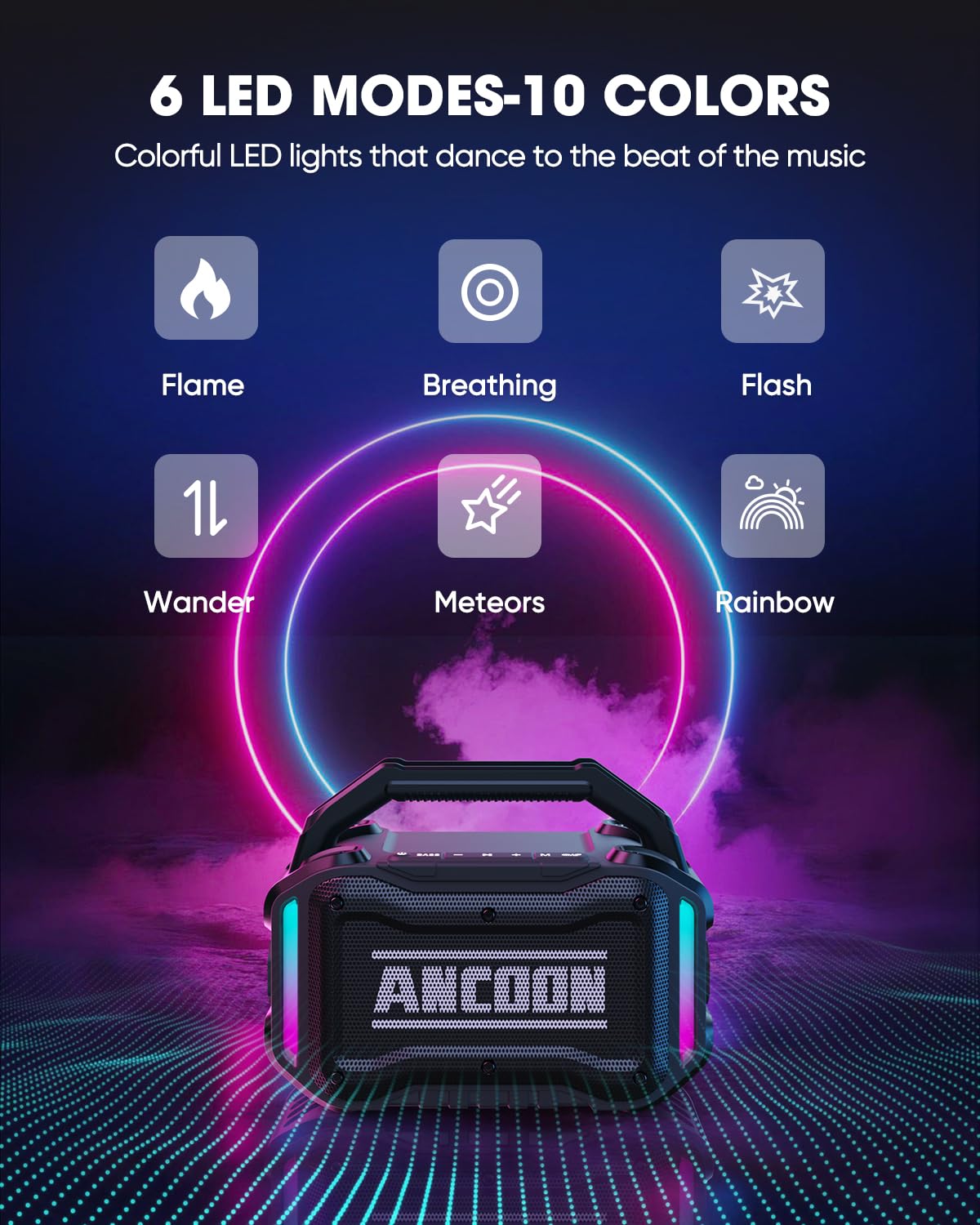 80W Peak Bluetooth Speaker with Deep Bass - 20H Playtime, IPX6 Waterproof, TWS Pairing - Portable Wireless Speaker for Jobsite, Outdoor, Workshop, Garage, Camping & Parties (Black)
