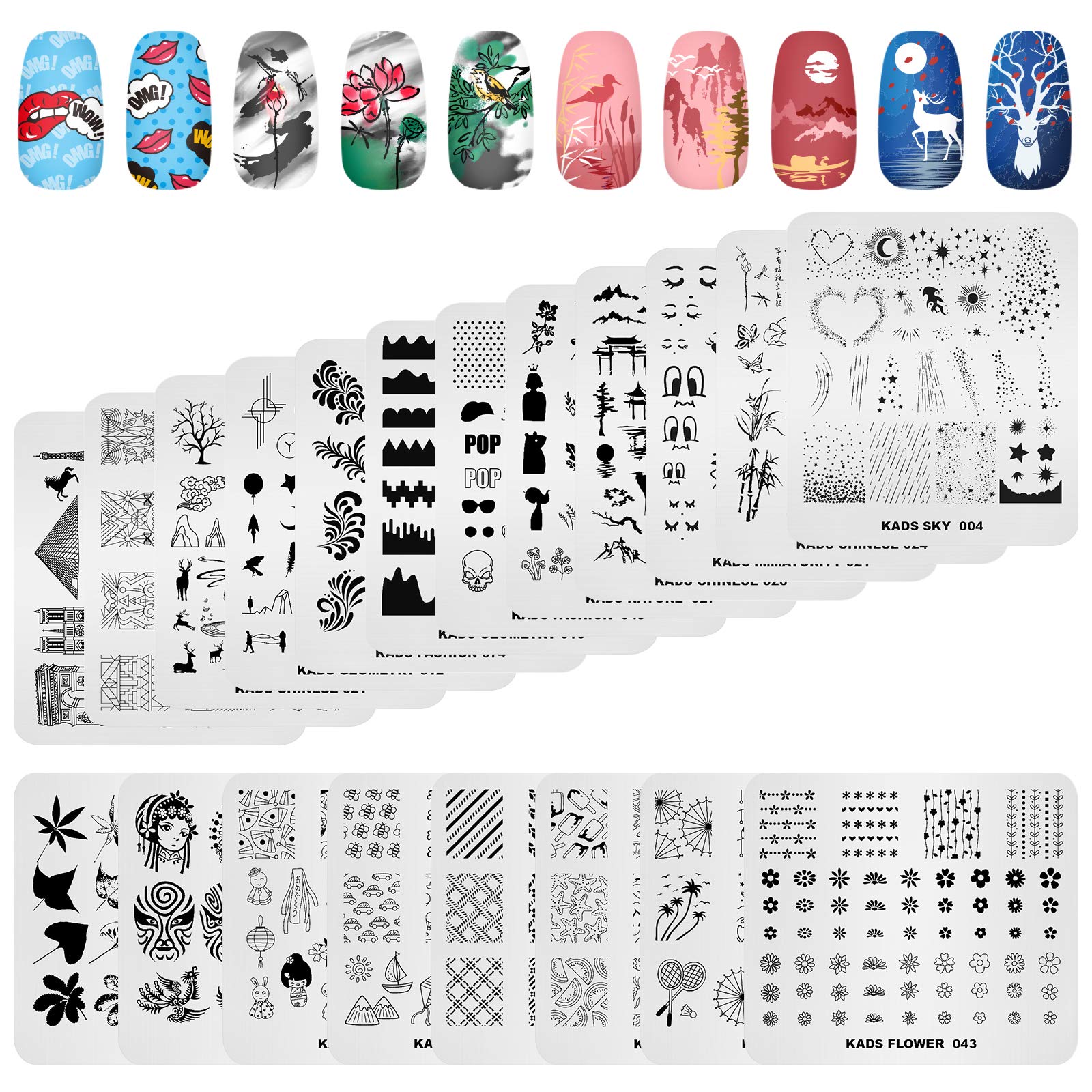 20Pcs Nail Stamp Plates Set - Floral, Animal & Chinese Style Nail Art Stamping Templates for DIY Manicure | Perfect for Home Salon, Nail Parties & Professional Use