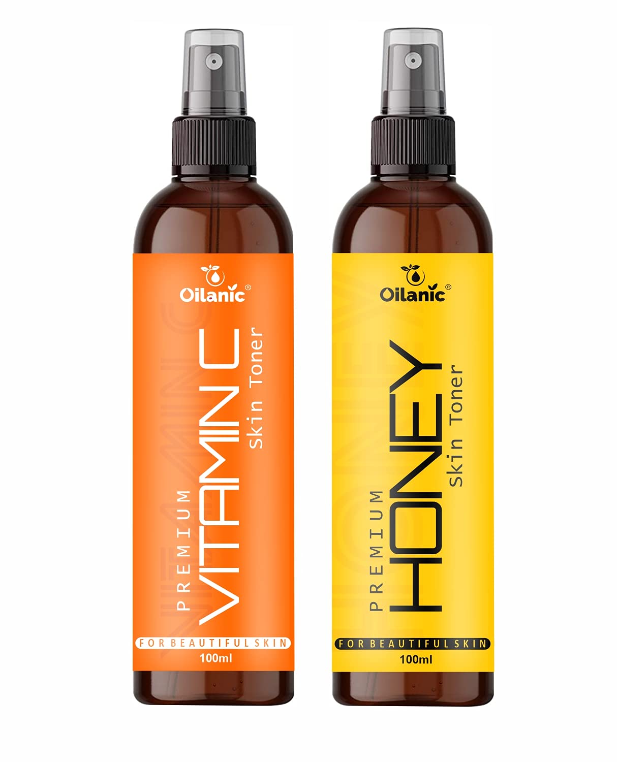 Oilanic Premium Vitamin C & Honey Face Toner for Men & Women - Hydrating, Brightening & Anti-Aging Skincare (2 x 100ml/3.4oz) - Perfect for Daily Routine, Travel & Gift Sets